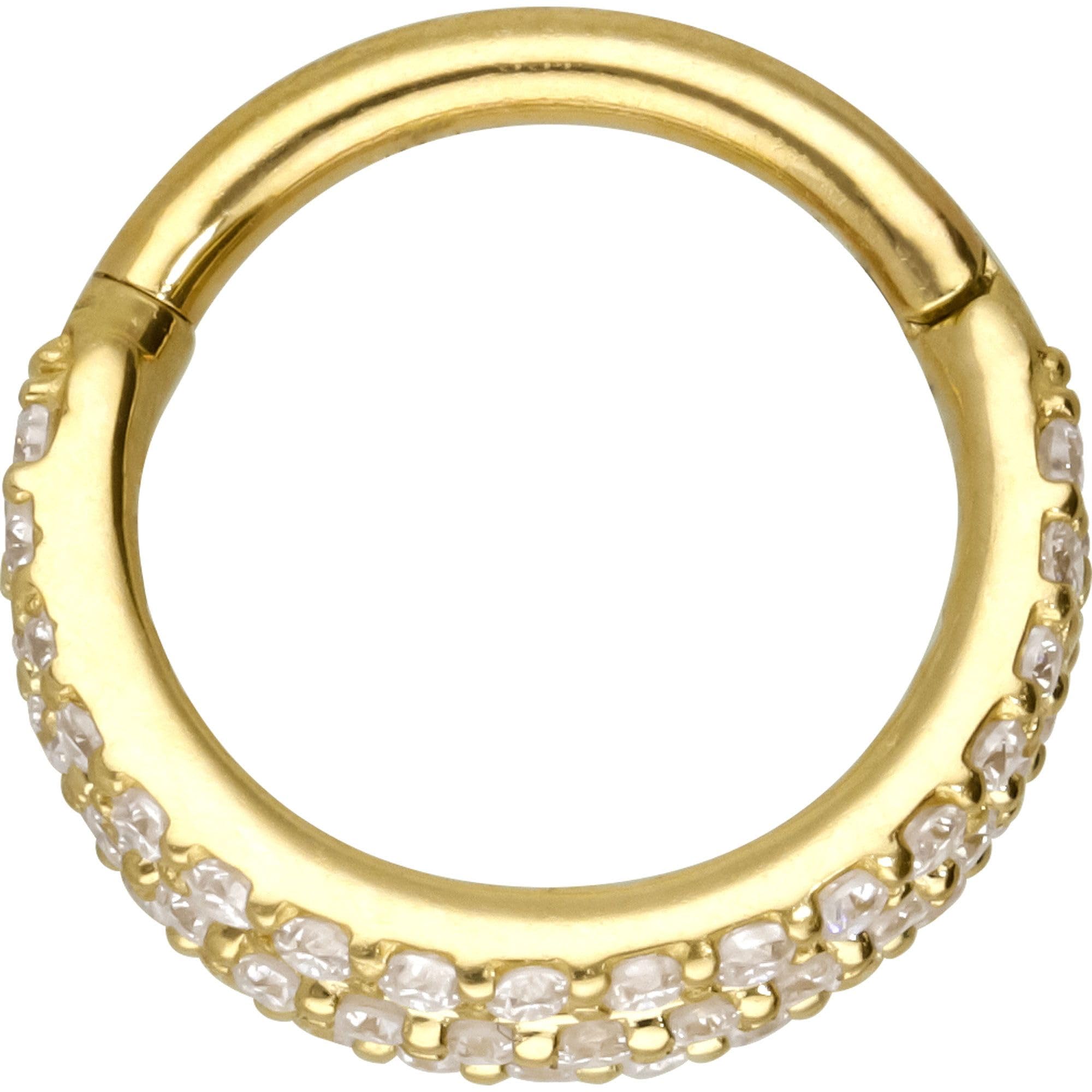 PIERCINGLINE Piercing Ring 14K Gold Segmentring Clicker EINGEFASSTE MOISSANITE + 3 RINGE 585er Gold - Goldfarben