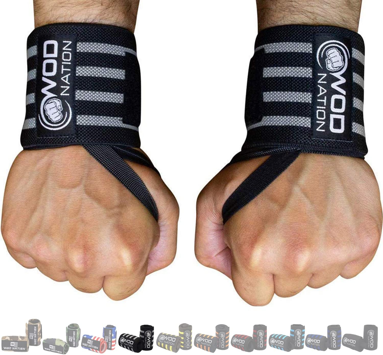WOD Nation Wrist Wraps for Weightlifting & Strength Training – Professional Gym Straps w/Thumb Loop for Men & Women
