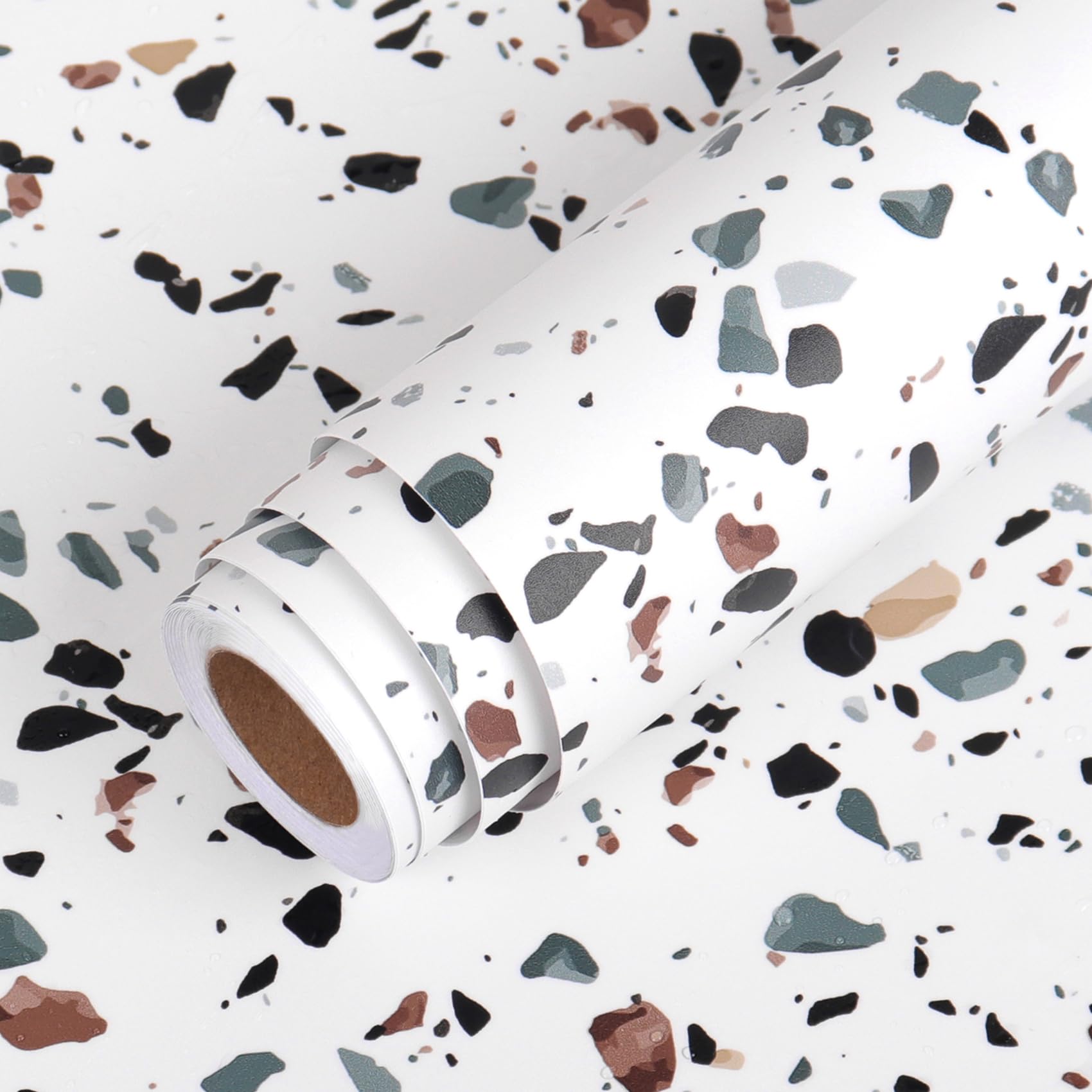 LACHEERY Terrazzo Contact Paper Peel and Stick Wallpaper Terrazzo Blue White Granite Counter Top Peel and Stick Waterproof Contact Paper for Countertops Countertop Vinyl Wrap Cover 30 cm x 400 cm