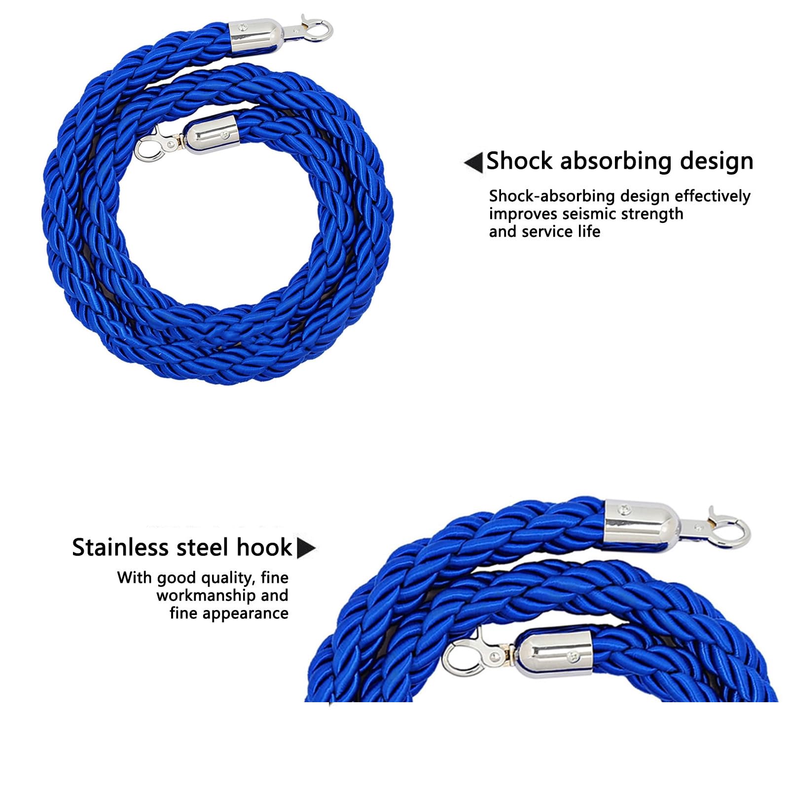 CAIFEXUE 1/1.5/2/2.5/3.0M Queue Rope Barrier Rope Divider,Crowd Control Stanchion Suitable Grand Opening Ceremony,Hotels,Red Carpet Activity,Guesthouses/Blue/1M