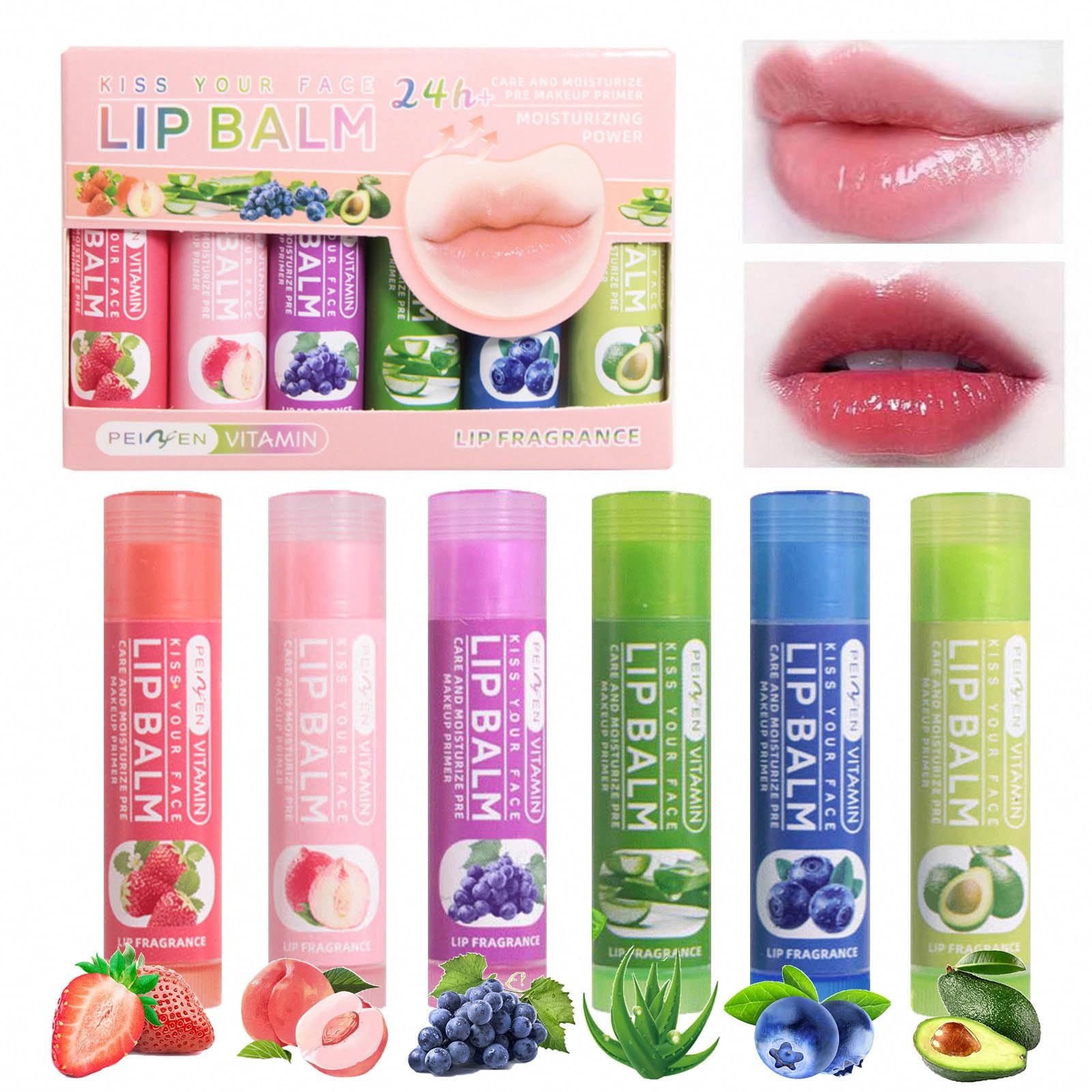 mercham 6 Pack Organic Lip Balm Set, Fruit Lip Repair Balm Multipack