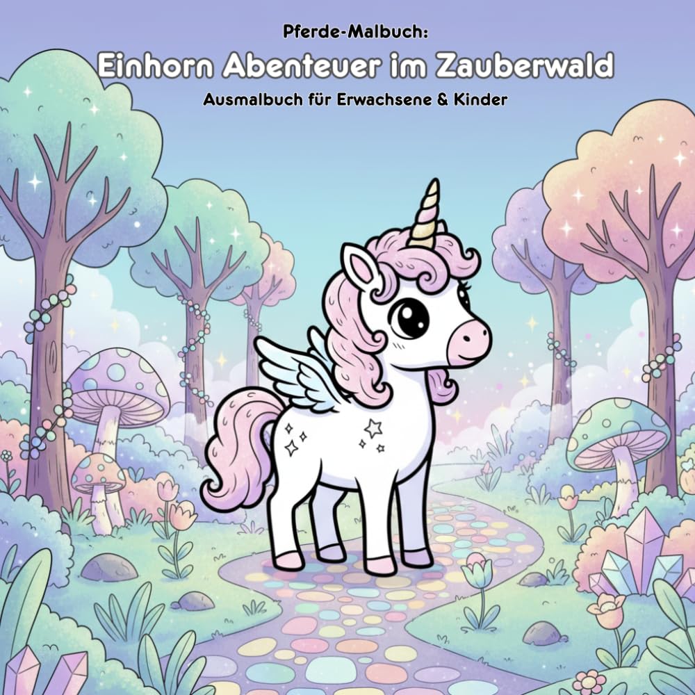 Einhorn Abenteuer im Zauberwald: Malbuch & Geschichte: Für Erwachsene & Kinder – 36 Ausmalbilder: Ein magisches Einhorn-Abenteuer im Großformat 21.59 x 21.59 cm zum Ausmalen und Vorlesen