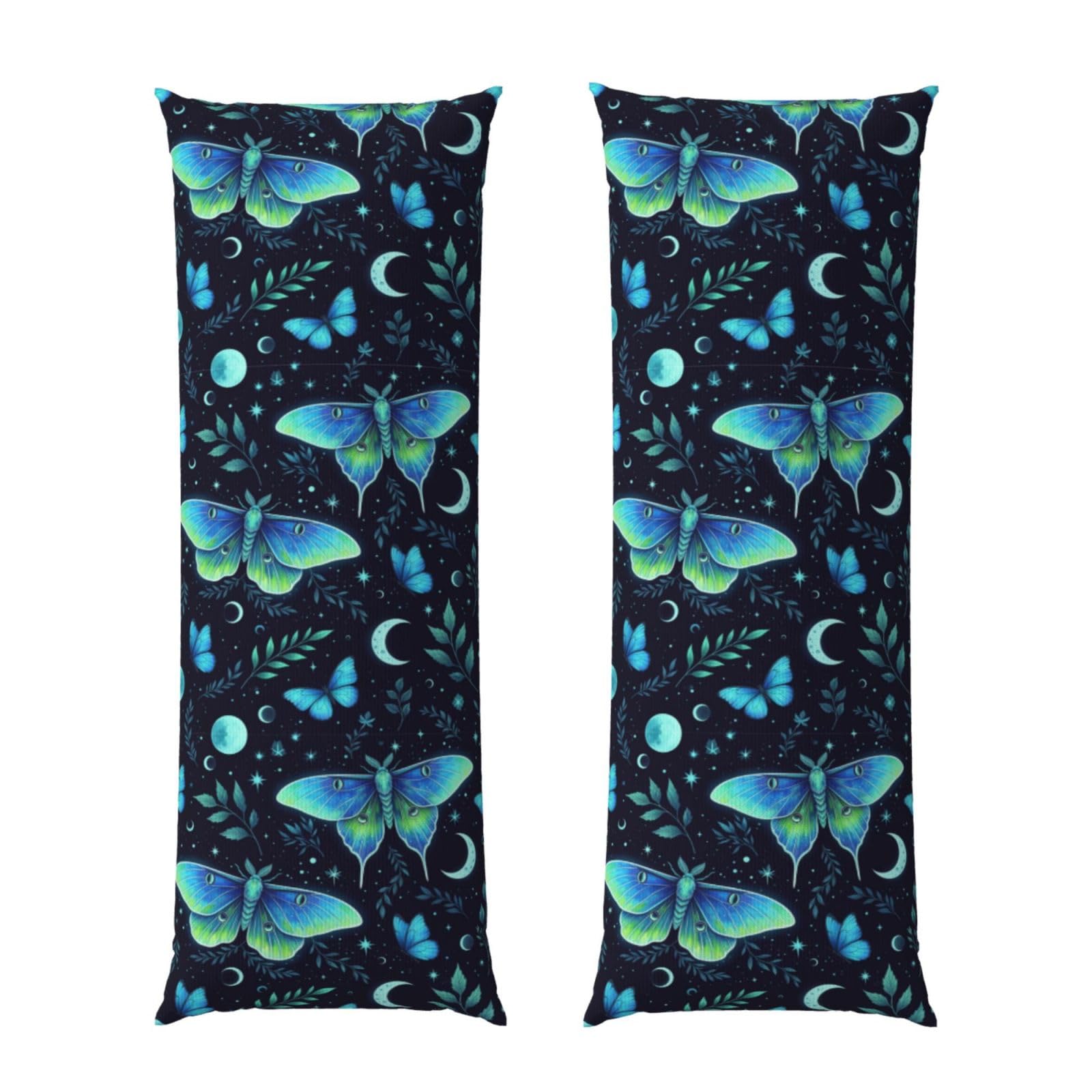 Long Pillowcase 20x60 Butterfly Moon Stars Moth Leaves, Body Pillow Cover with Hidden Zipper, Premium Brushed Fabric, Breathable Protector for Bedroom Sofa Home