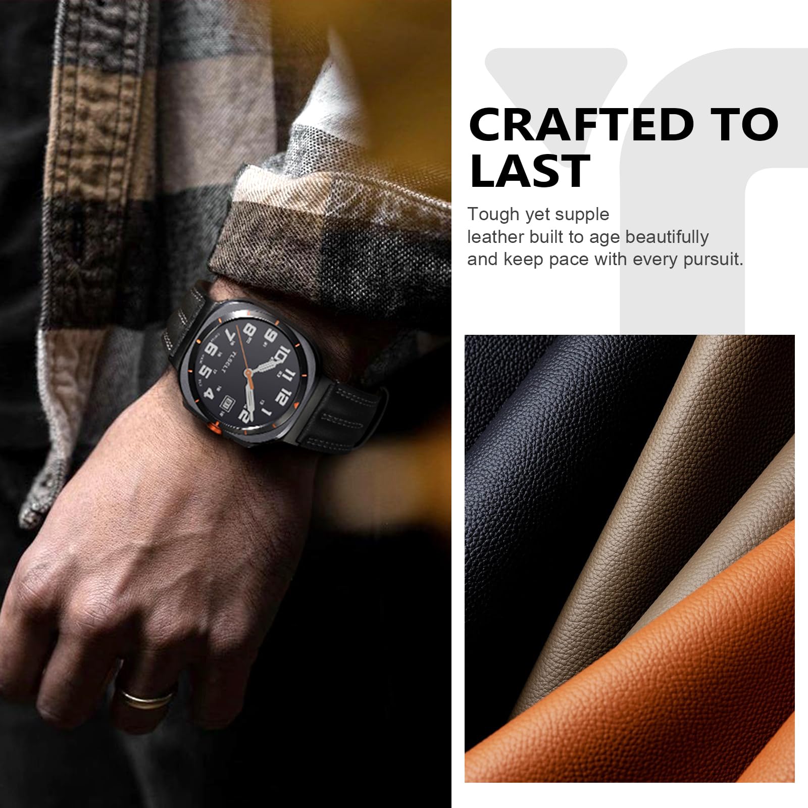 Skórzany pasek kompatybilny z Samsung Galaxy Watch Ultra 47 mm (2025/2024), prawdziwa skóra, wytrzymały, trwały, klasyczny, ręcznie robiony, na zewnątrz, biznes, podróż, prezent
