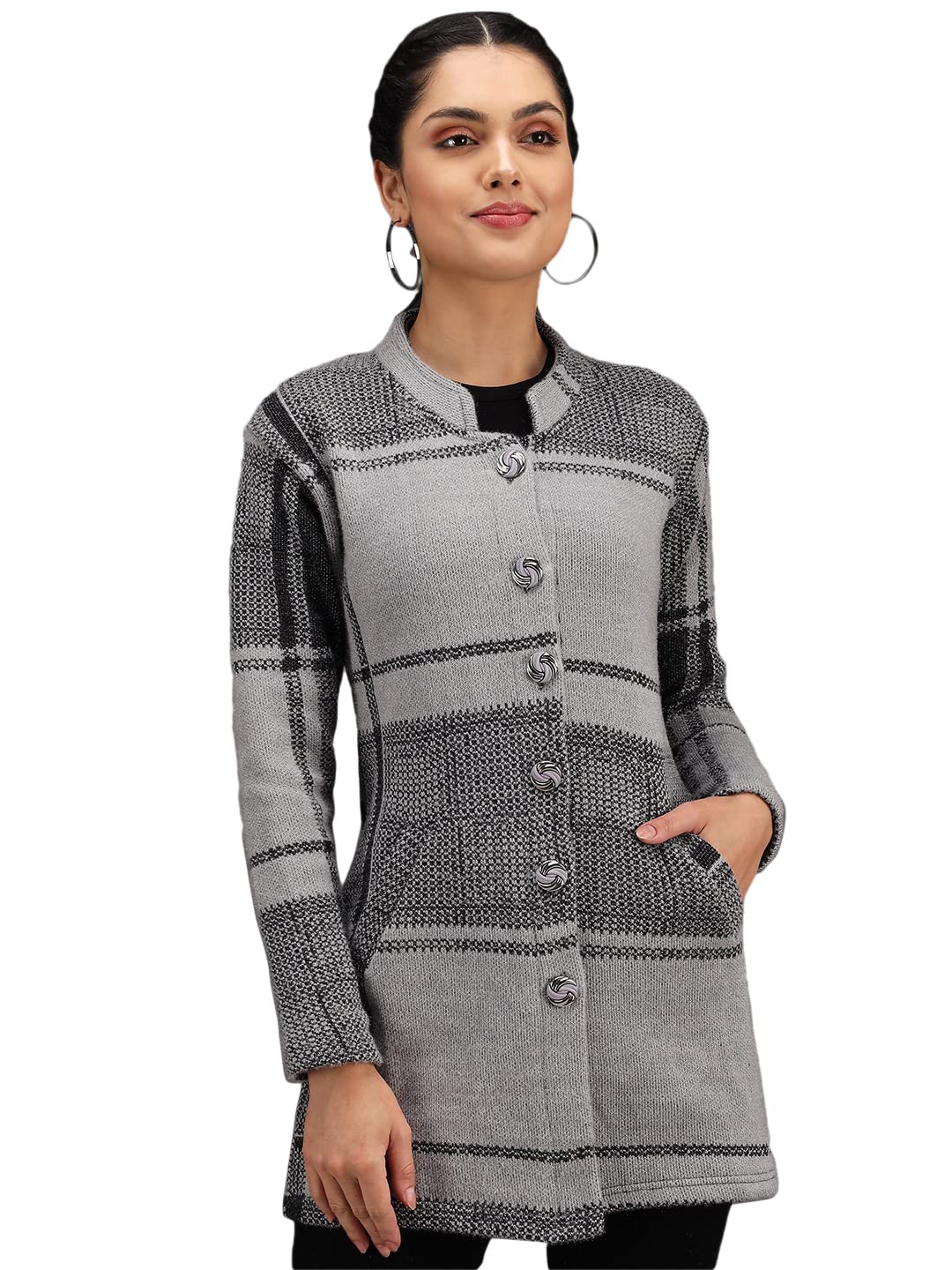 ewools Women's Wool Blend Banded Collar Cardigan-picture-23