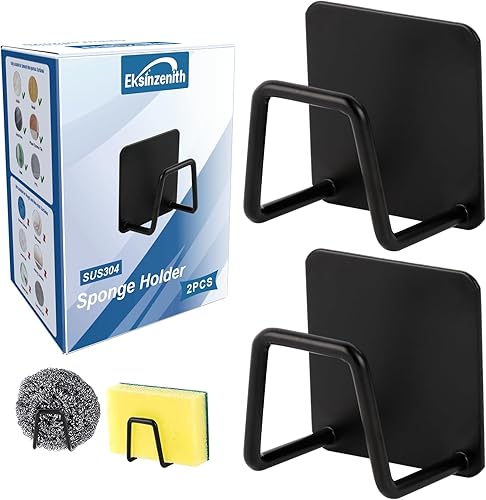 2 soportes de esponja para fregadero de cocina, soporte de esponja adhesivo fuerte para encimera de fregadero, soporte de organización de esponja de
