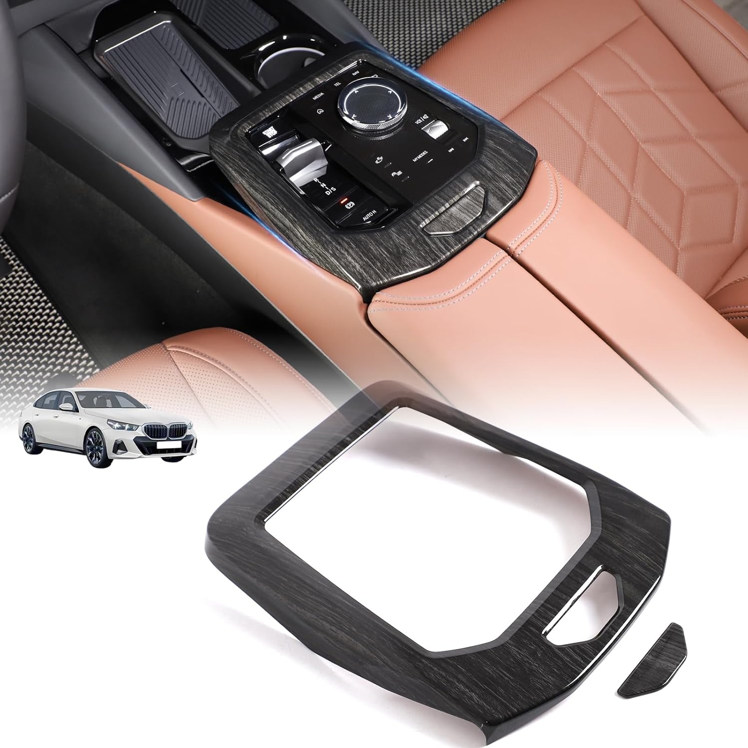 Center Console Gear Shift Panel Trim Cover Compatible with BMW 5 Series G60 i5 2024 2025 530i 540i,Central Gear Shift Control Anti-Scratch Panel Decorative Sticker Accessories (ABS Carbon Fiber)