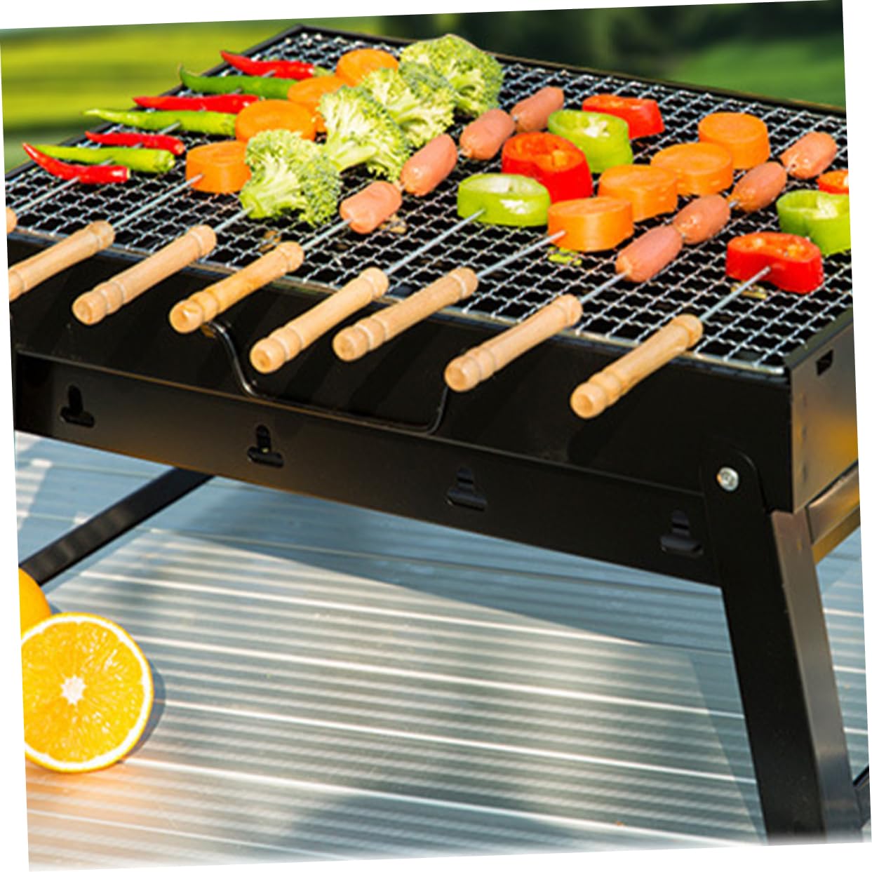Przenośny stojak do grillowania ze stali nierdzewnej – mini składany grill do użytku na świeżym powietrzu, na kemping, do ogrodu i imprez na podwórku, trwałe, kompaktowe akcesoria do grillowania dla