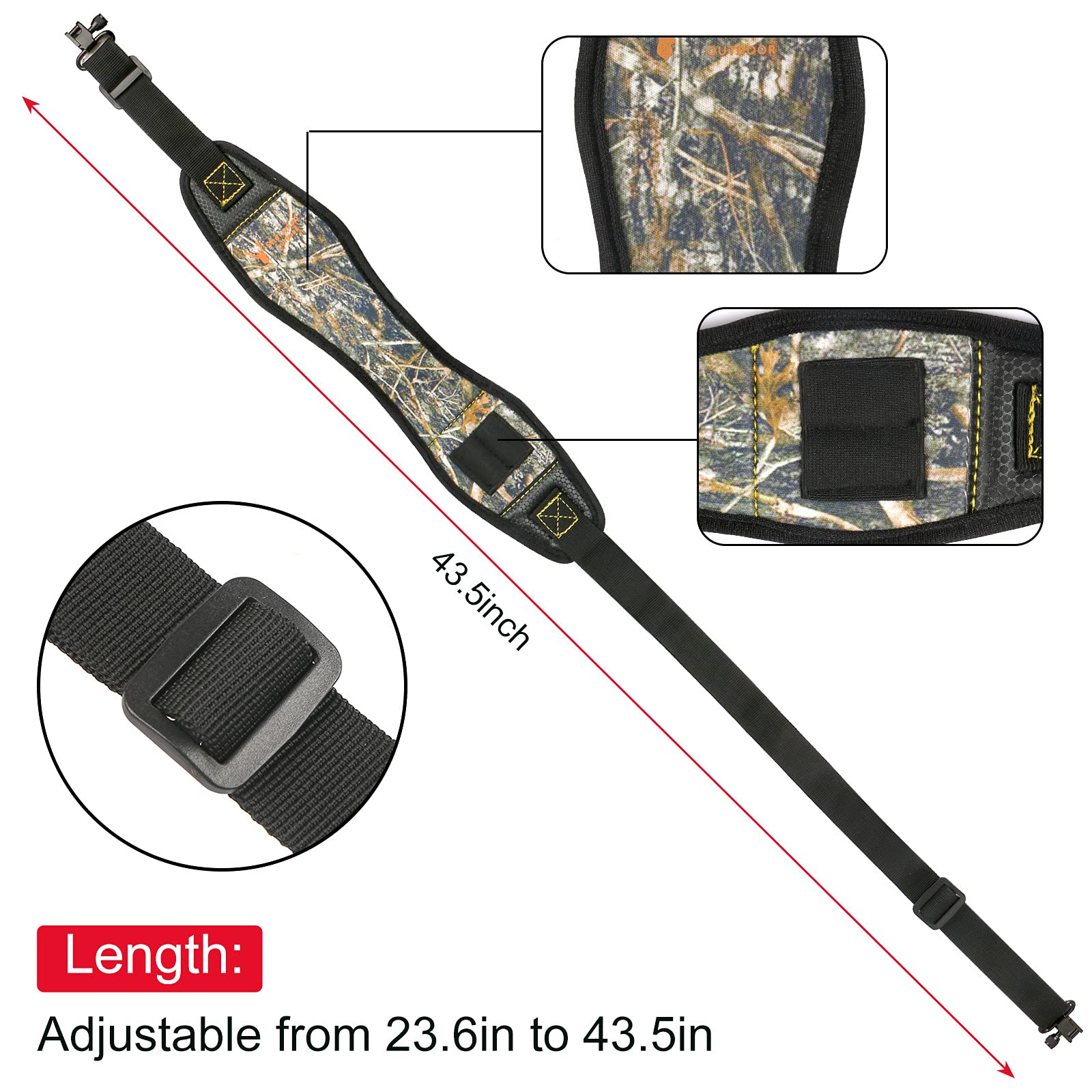 Yutetuter 1-Pack Gun Sling Two Point Sling Shoulder Padded Length Adjustable Strap with Removable Swivel