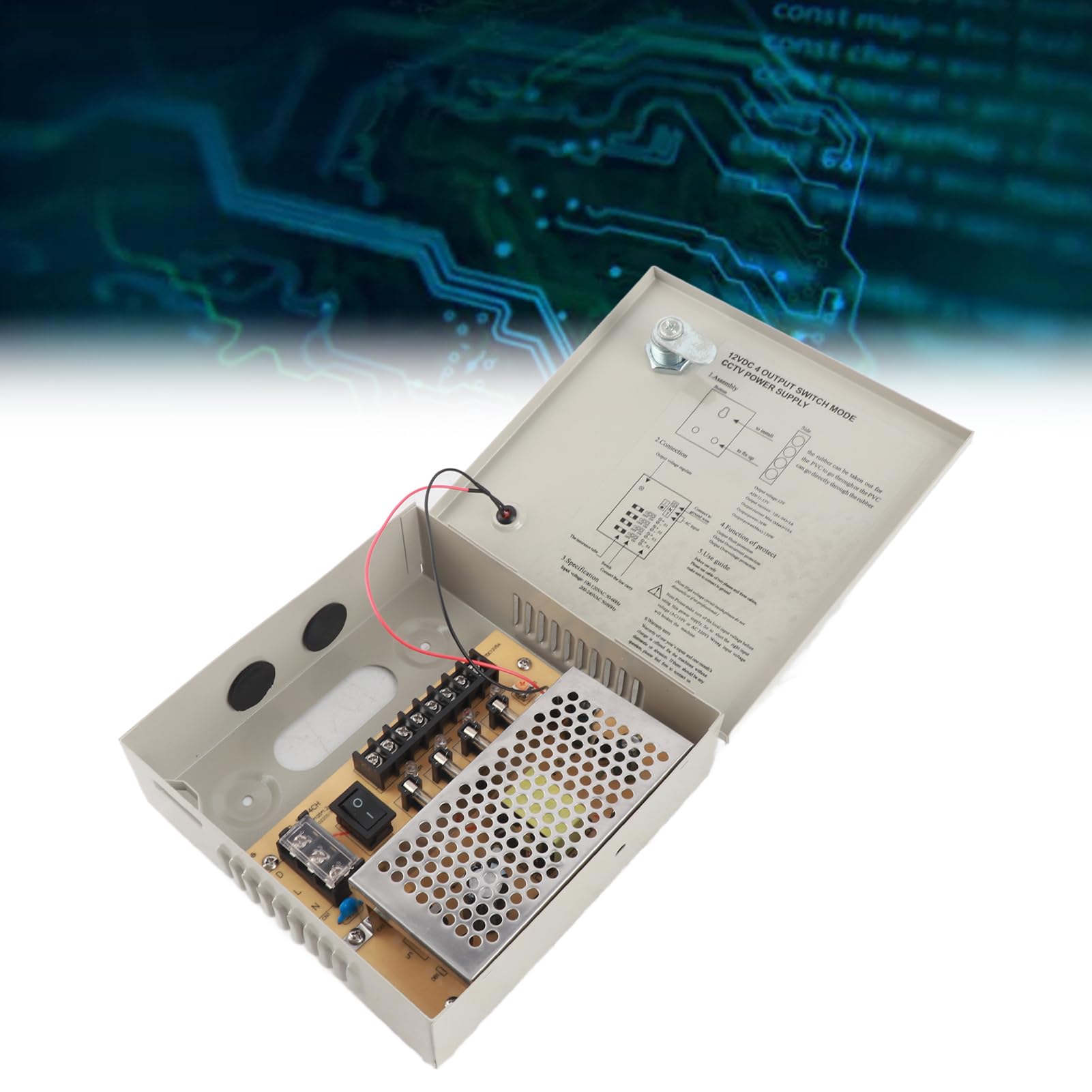 Caja de Alimentación CCTV 12V 4 Canales con Cerradura, Fuente de Poder de Metal para Cámaras de Seguridad, DVR, Protección contra Sobrecarga