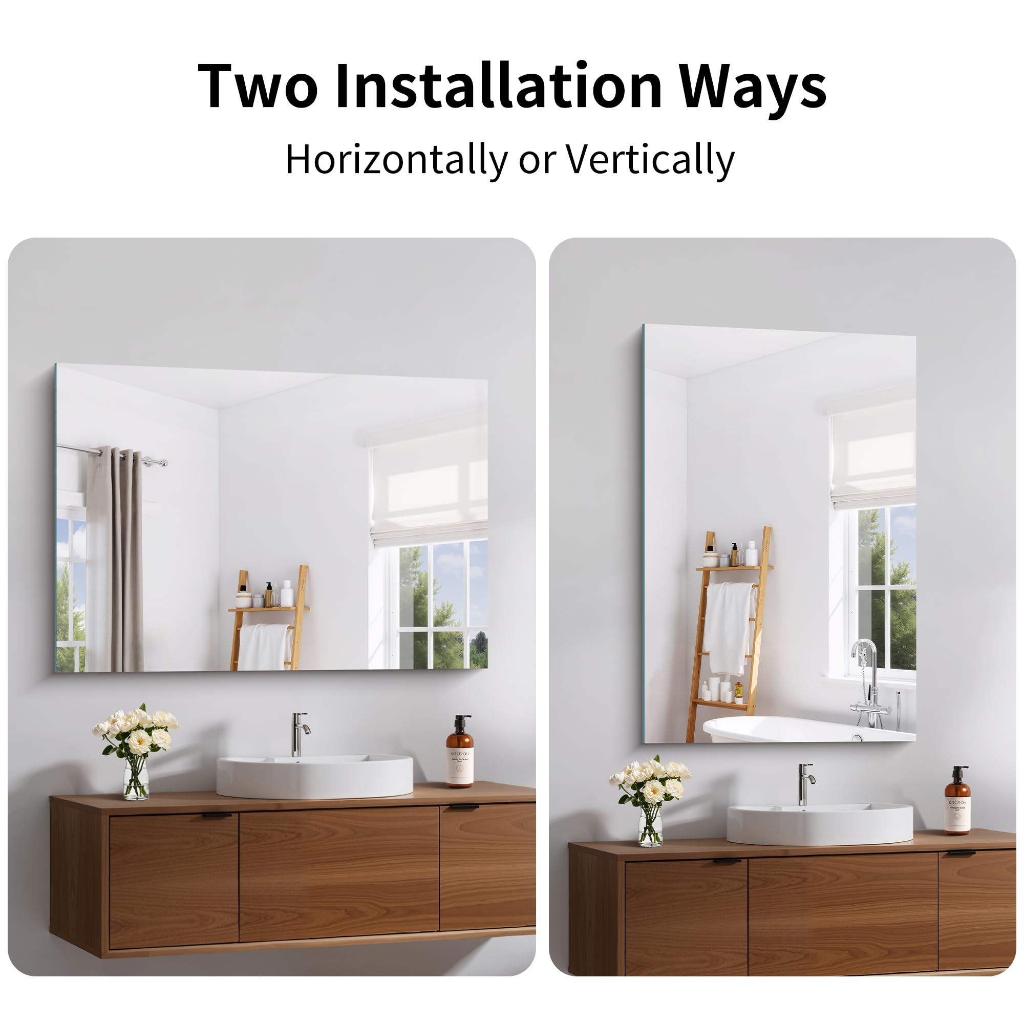 COFENY Miroir sans Cadre, 90 × 60 cm Miroir Mural Rectangulaire avec Bords Polis, Miroir en Verre HD, Upgraded Shatterproof Miroir de Salle de Bain pour Salle de Bain, Chambre et Salon
