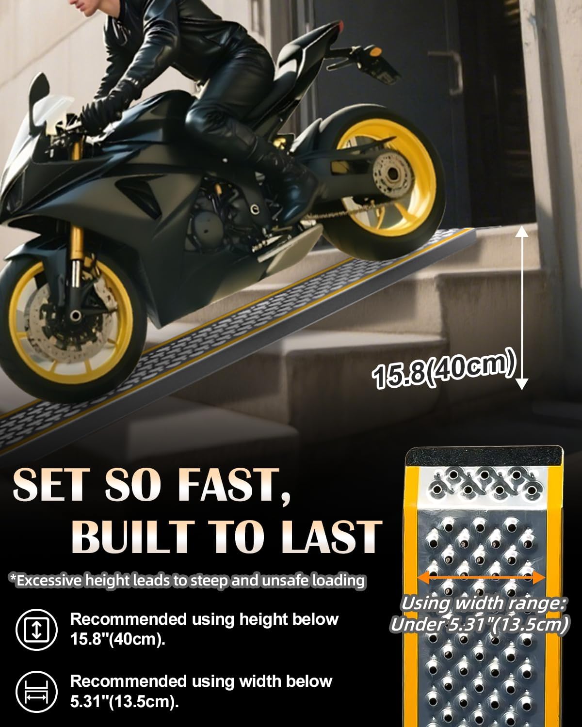 47in Aluminum Versatile Loading Ramp for Hand Truck, Bicycle, Motorcycle, ATV & More, Sturdy Anti-Slip, Shed Ramp 2 Pack for Riding Mower, Lightweight for Blowers, Pickup Trucks-880 lbs/PR Capacity