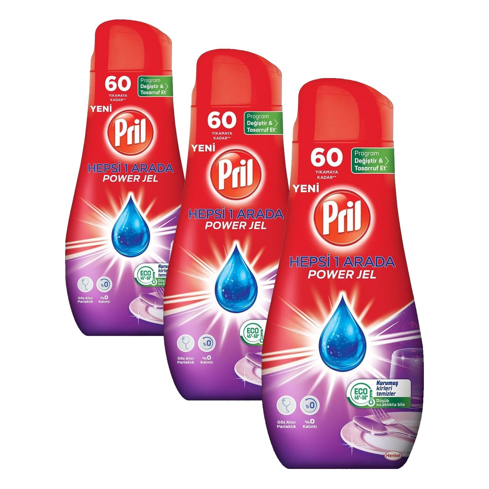 Pril Hepsi 1 Arada Jel Standart 60 Yıkama Bulaşık Deterjanı (1 x 1080g) (3 paketi)
