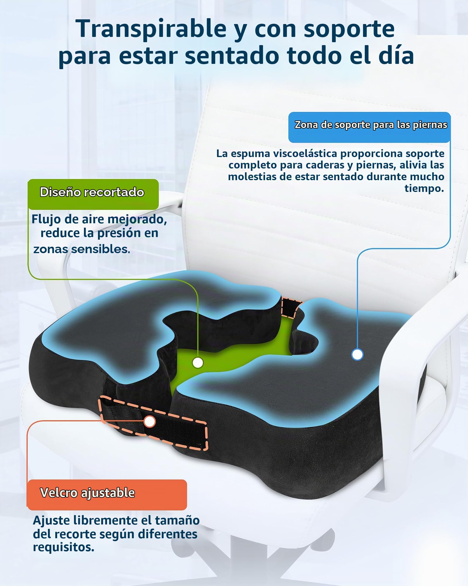 HOMCA Cojín Antiescaras Plegable y Desmontable, Cojín Hemorroides de Espuma Viscoelástica para Reposo en Cama y Sentarse Durante Periodos Prolongados (Negro)