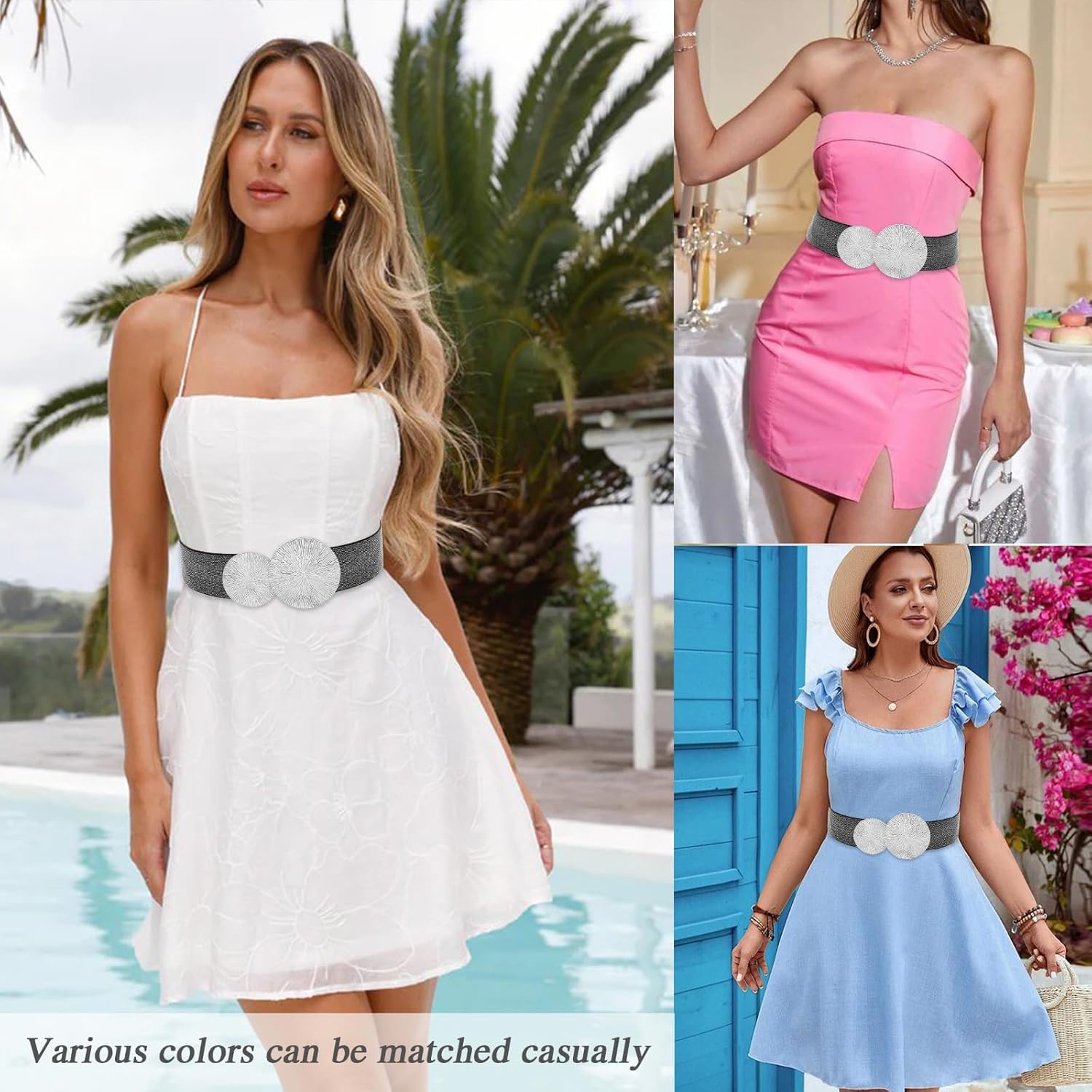 Women Wide Stretchy Waist Belts Elastic Cinch Belt for Dresses - Image 2