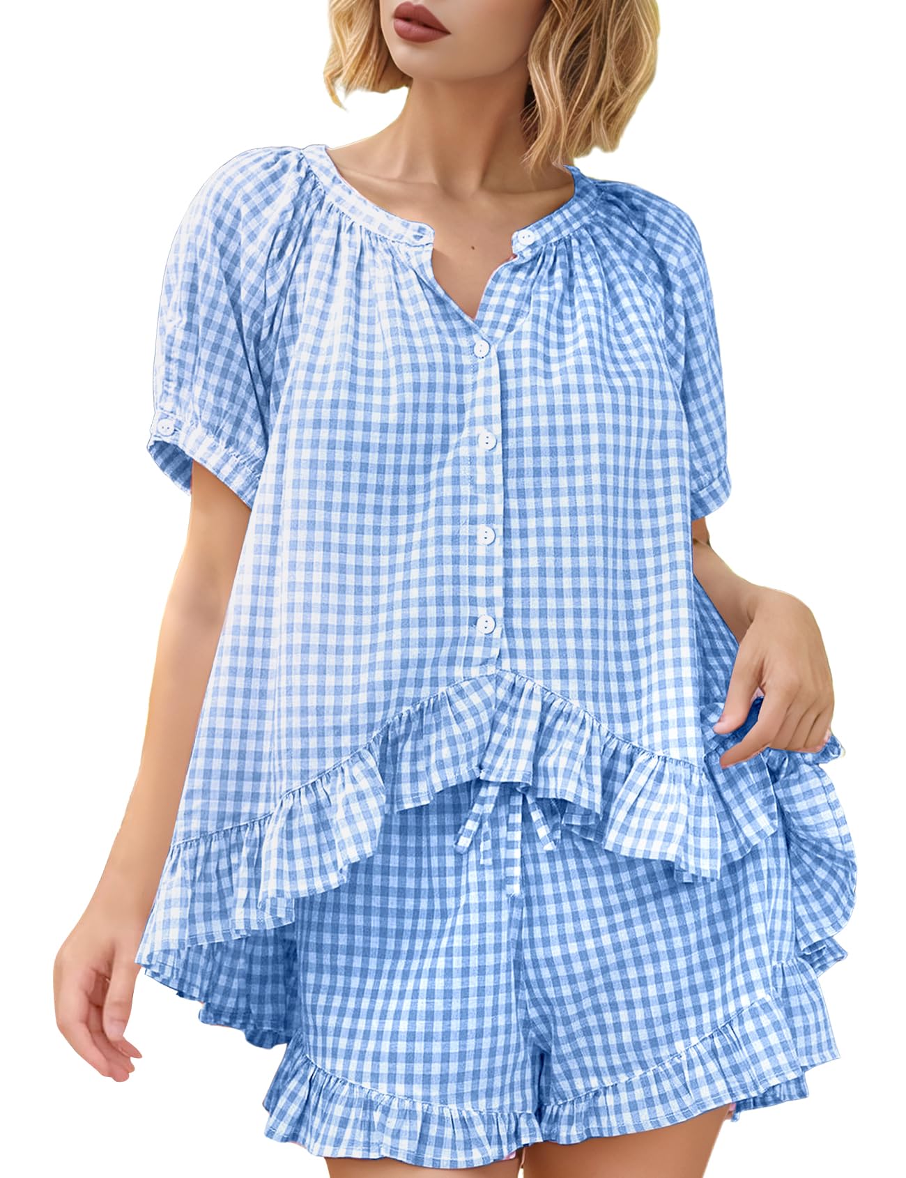 Yimoon Gingham Puff Sleeve Set