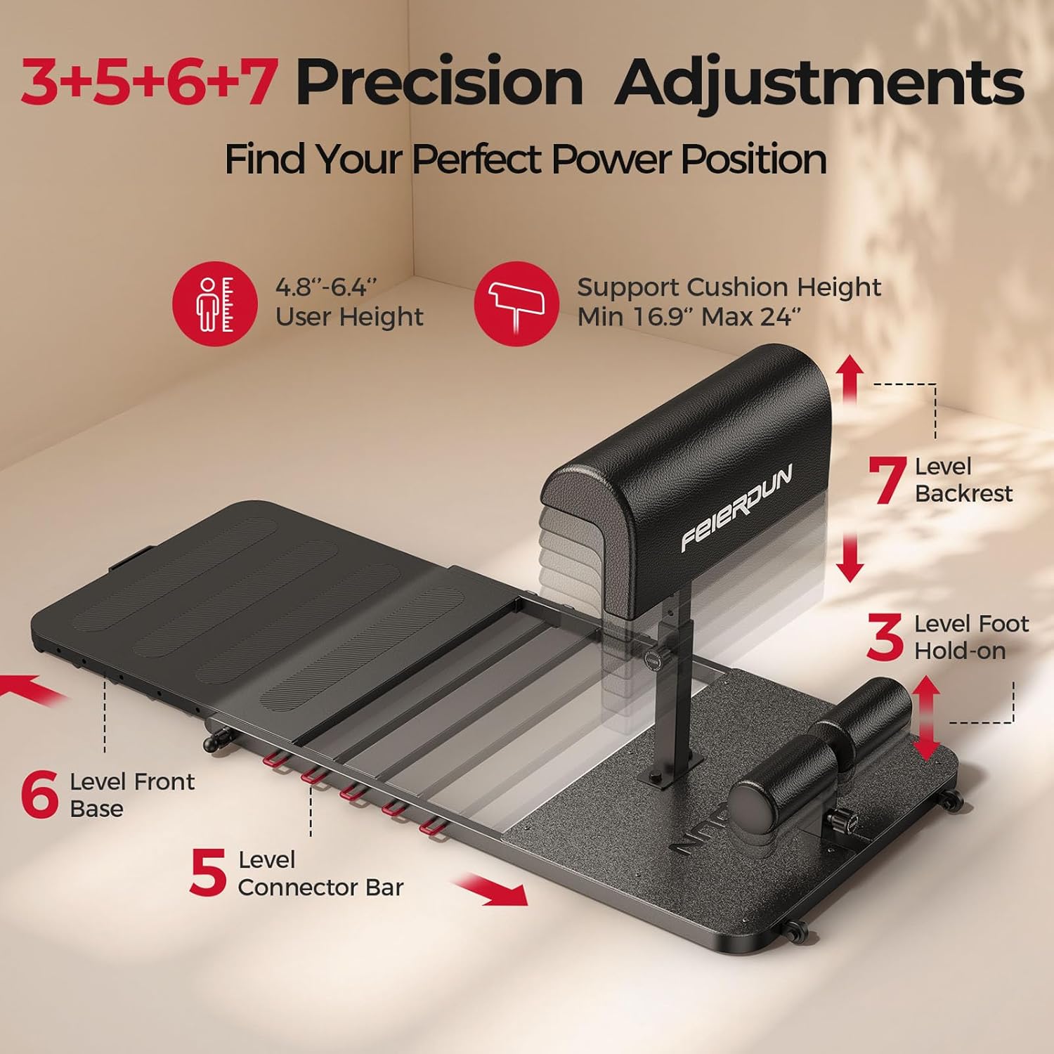 FEIERDUN HT1 Adjustable Hip Thrust Machine for Home Gym, Glute Workout Equipment with Padded Barbell Bar and 7-Level Progressive Resistance, 6-in-1 Hip Thrust Bench for Hip Thrust, Sissy Squat