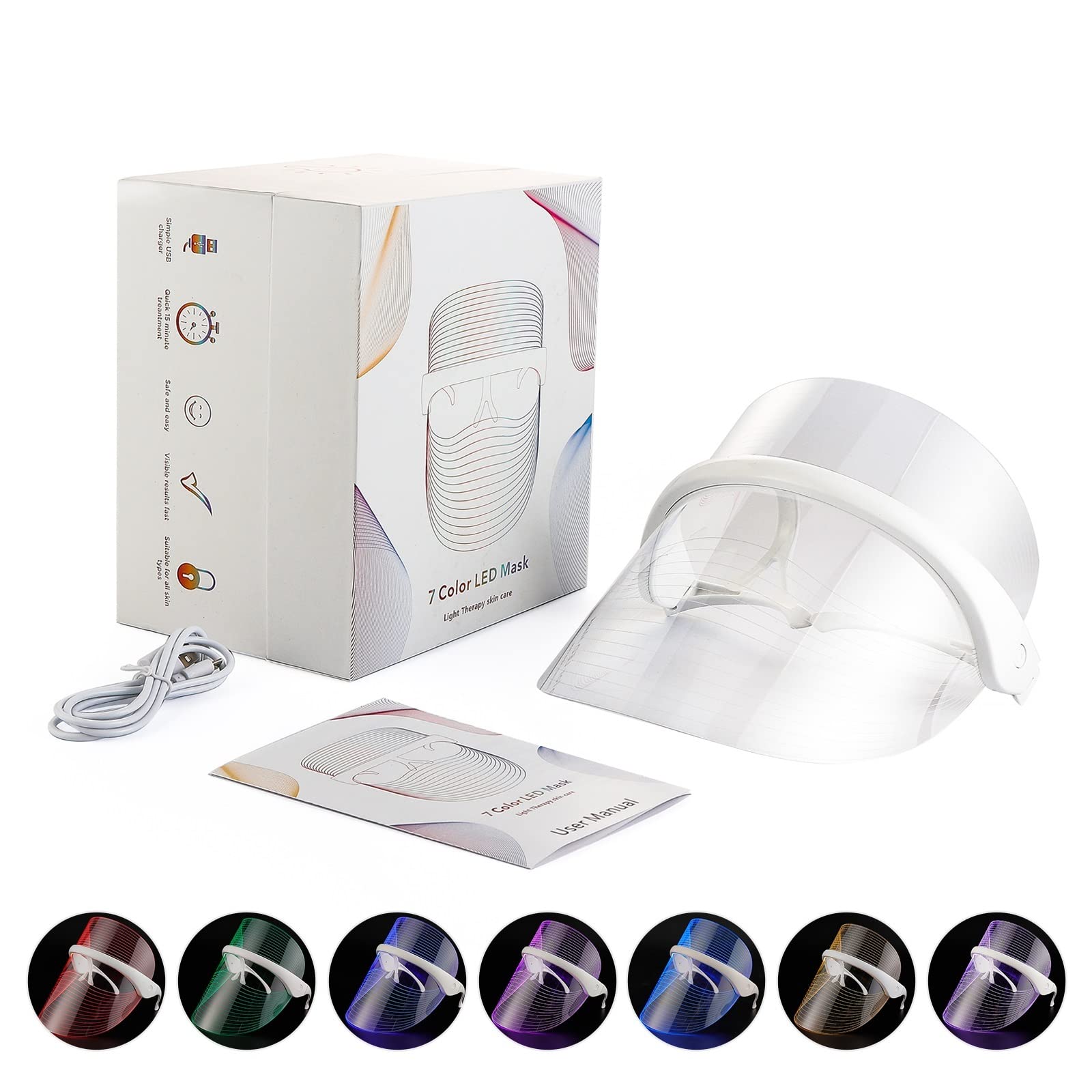 Masque LED de traitement d'acné de thérapie par la lumière de 7 couleurs, masque facial de beauté de lumière de LED pour la tache d'acné anti-vieillissement de rajeunissement de la peau