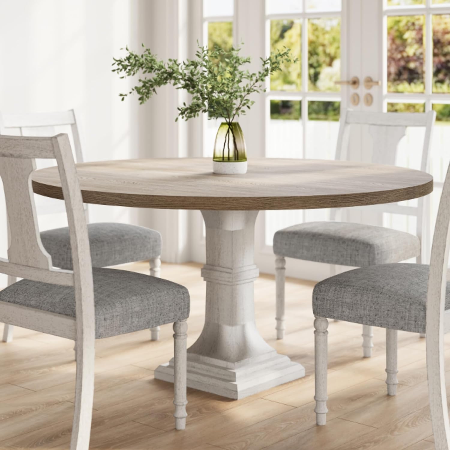 Amazon.com - Farmhouse Round Dining Table for 4 6 8, 59" Wooden Round ...