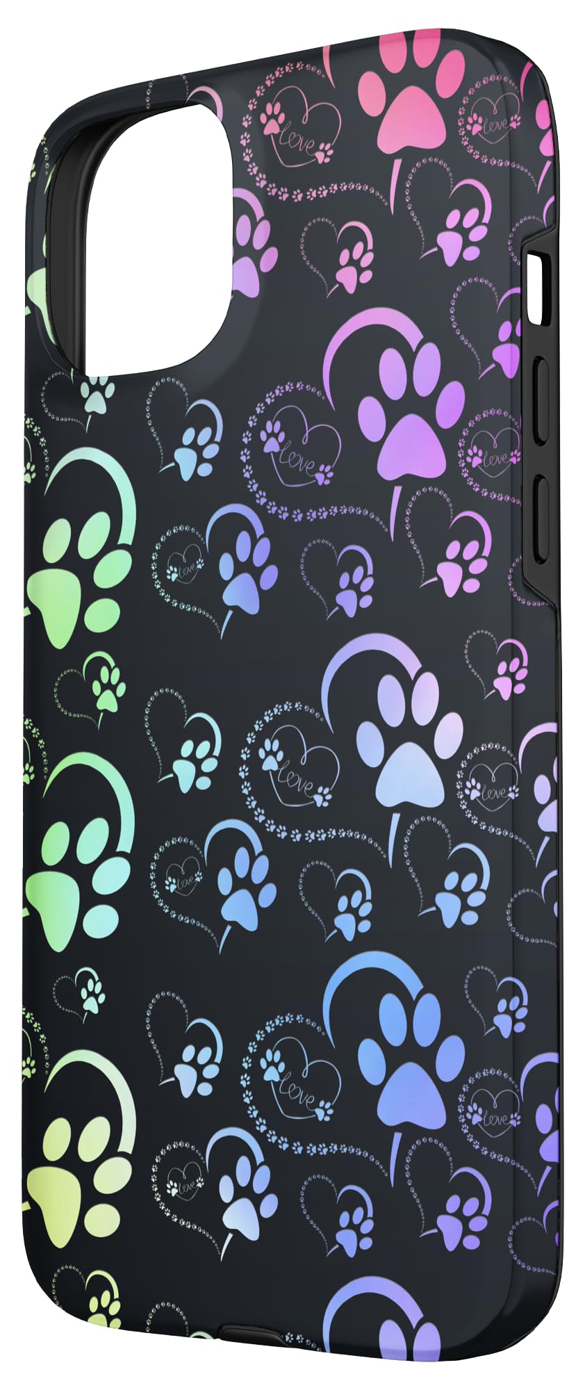 Rainbow Watercolor Dog Paw heart love Pattern, Black Case for iPhone 15 Plus - Image 2