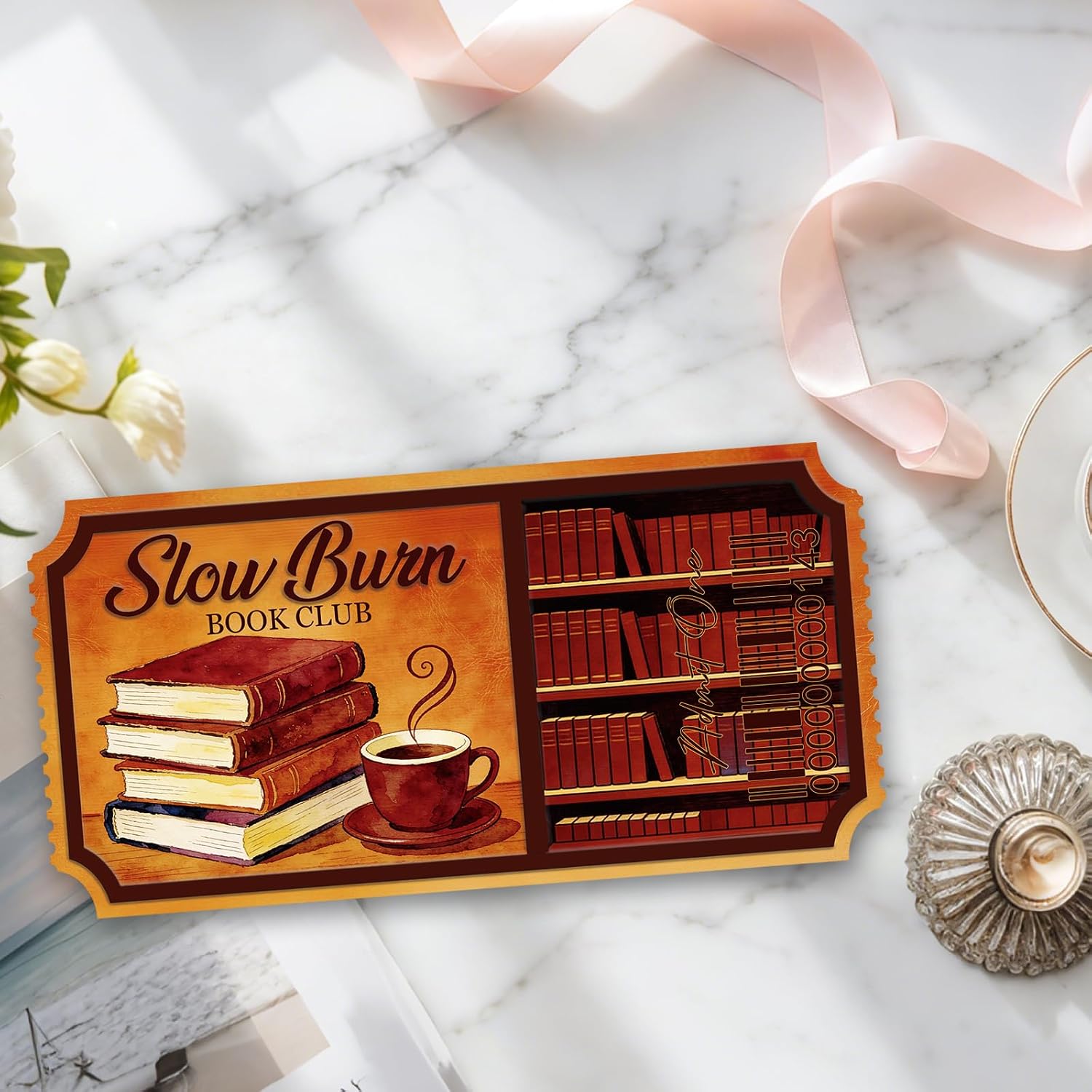 Slow Burn Book Club Acrylic Sign, Book Lover Bookshelf Decor image 5