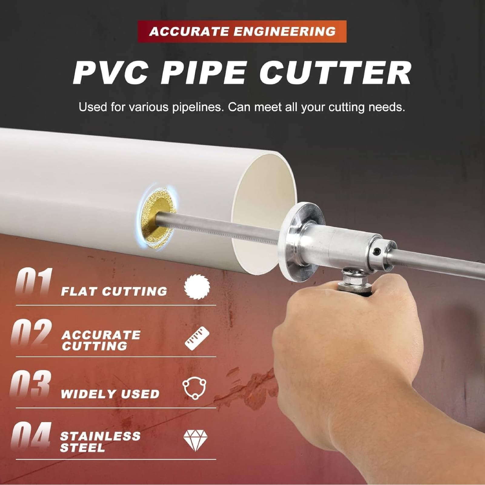 Inside Pipe Cutter for PVC Pipe, Inside Pipe Cutter with Handle, Stainless Steel Internal Pipe Cutter Tool Set, Inside PVC Pipe Cutter for Drill, for 1-1/2 to 8 Inch,7 Inch (1SET)