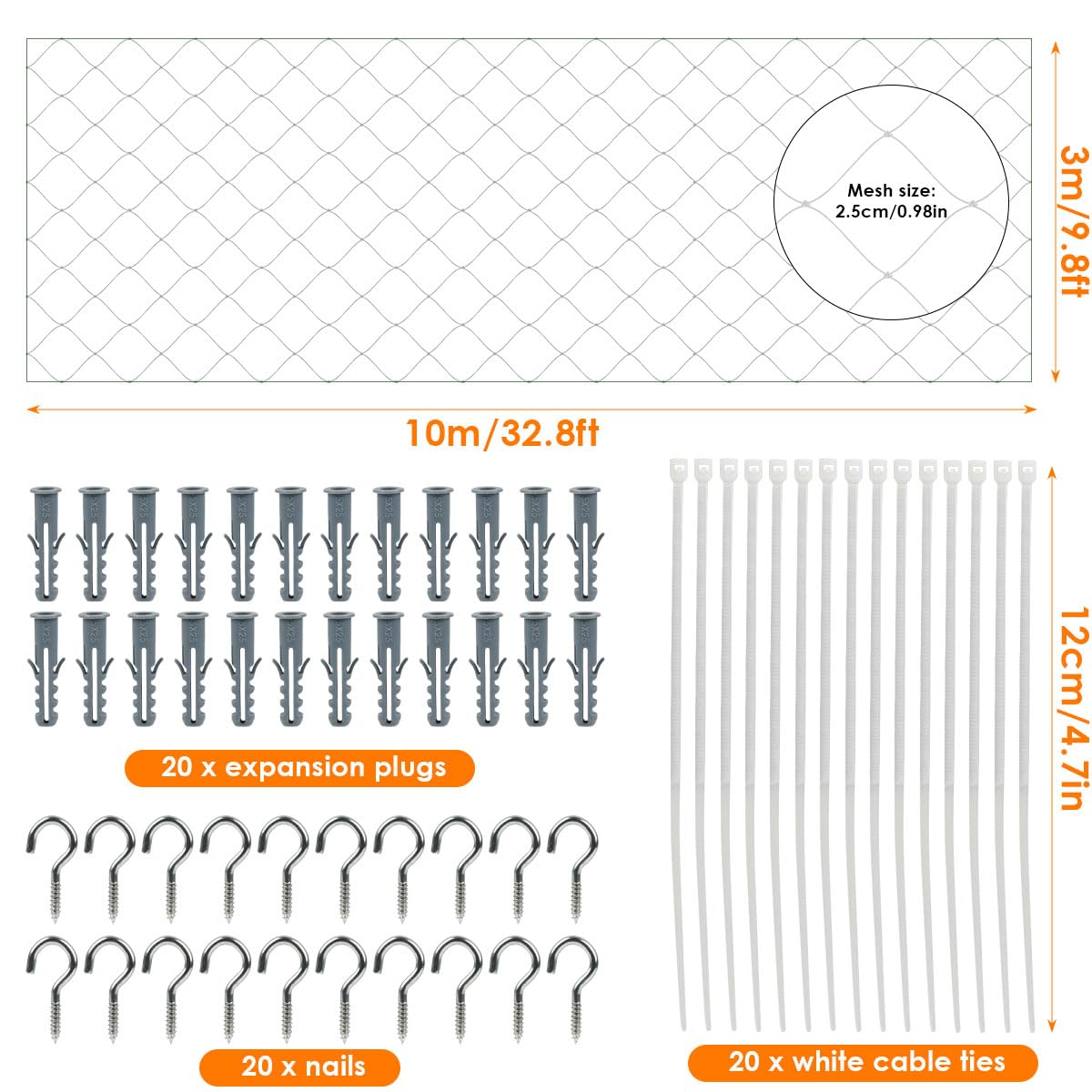 Red para Gatos Terraza, 10 × 3 M Red Gatos Terraza, Resistente al UV y al Desgarro Red Proteccion Gatos, Duradera Malla Gatera Reforzada, para Balcones, Terraza, Puertas, Ventanas - Blanco — view 2
