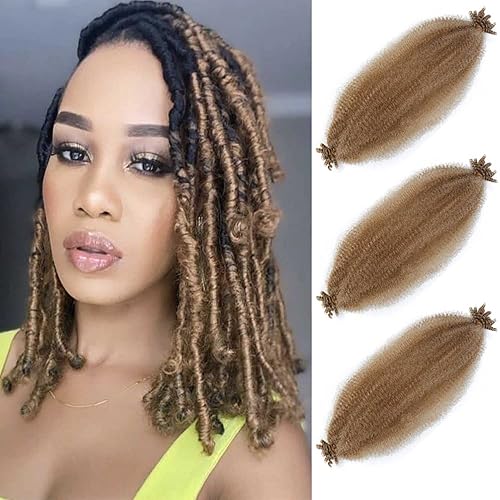Vista 49 de Cabello afro trenzado elástico color marrón claro de 16 pulgadas, paquete de 3 T27, cabello afro preesponjado y trenzado elástico, cabello afro