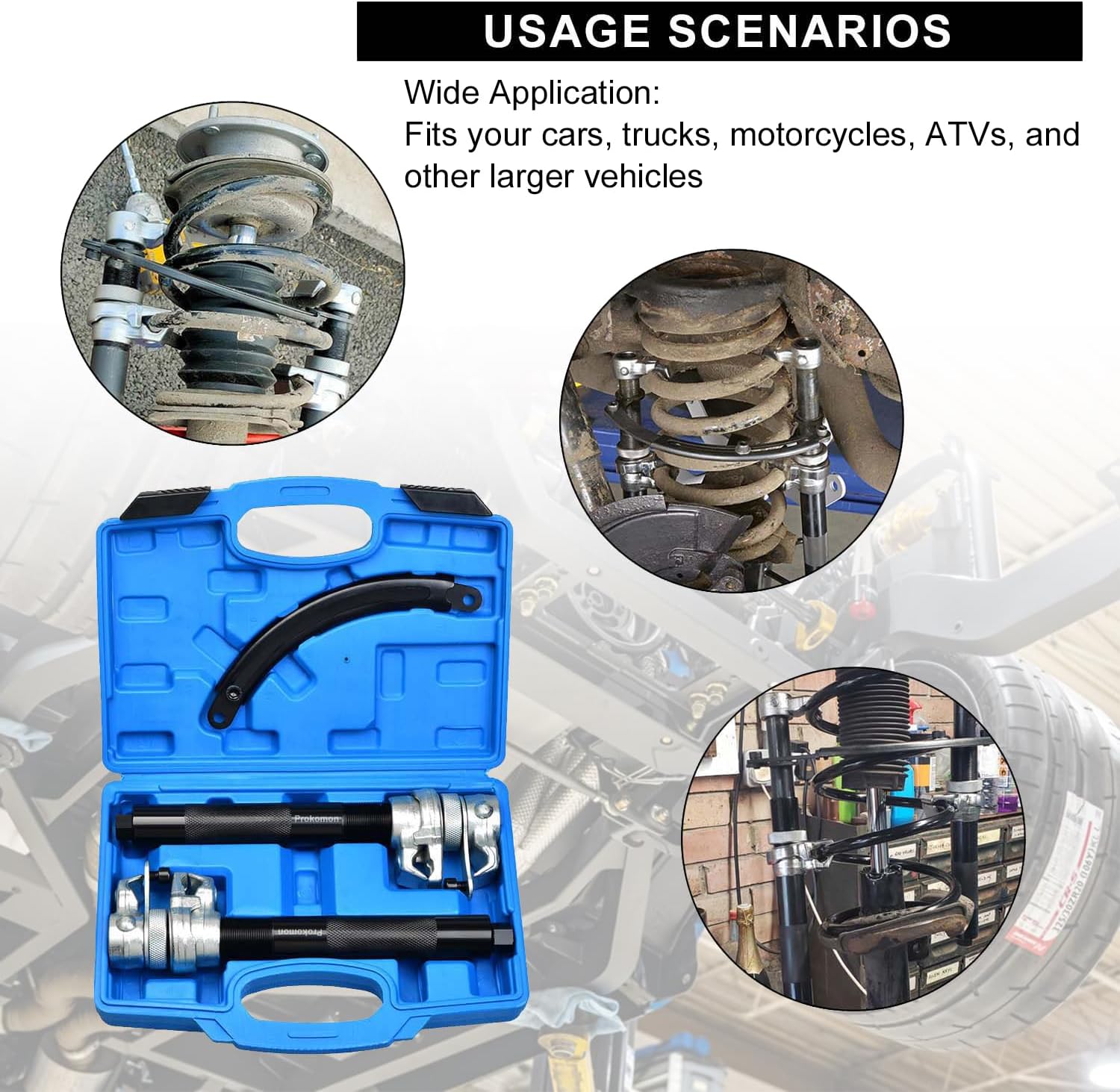 Prokomon Heavy Duty Coil Spring Compressor Tool; 3 Pieces Macpherson Strut Spring Compressor Tool with Jaws and Holder; Max Load 2645 Pounds