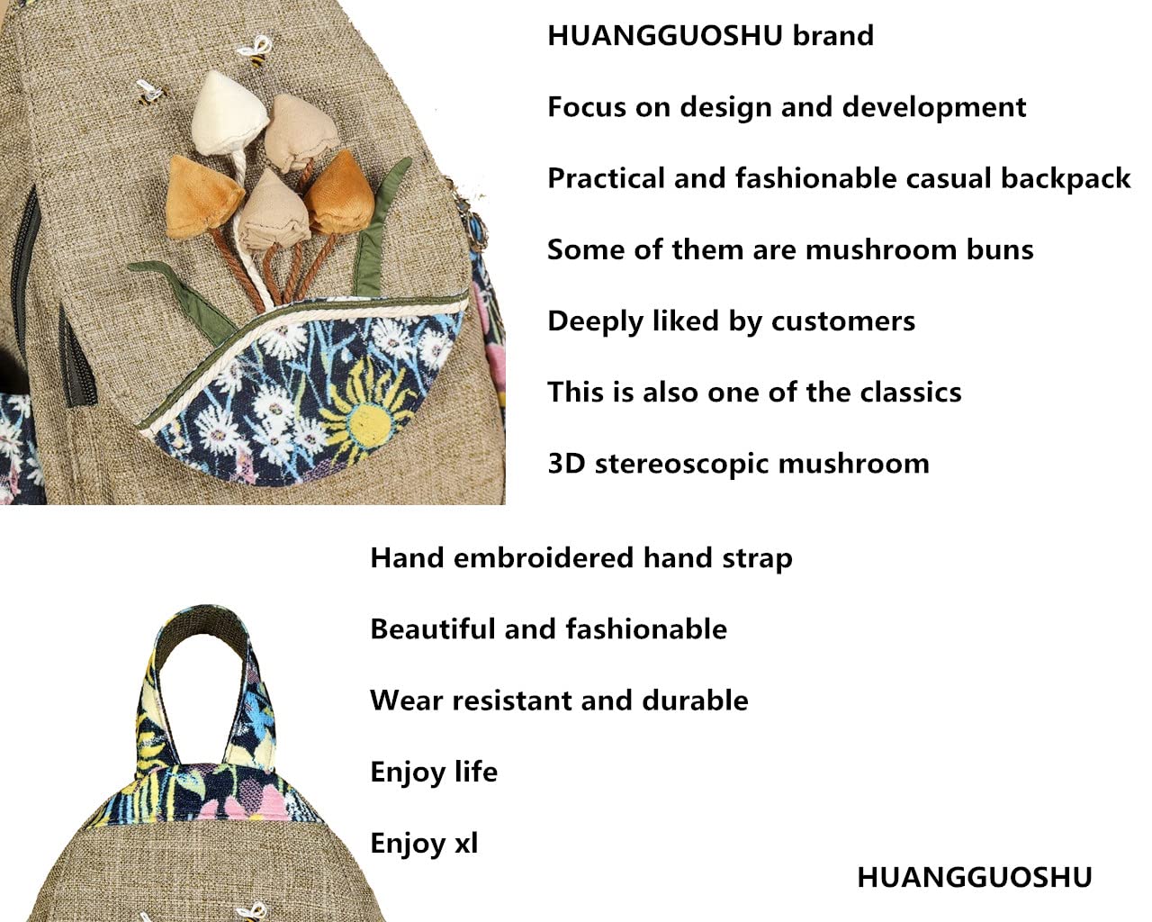 Bolso tipo mochila para mujer, estilo bohemio, convertible, pequeño, con diseño de hongos y tejido, hippie, Marrón oscuro, middle-sized, Mochilas de mochila