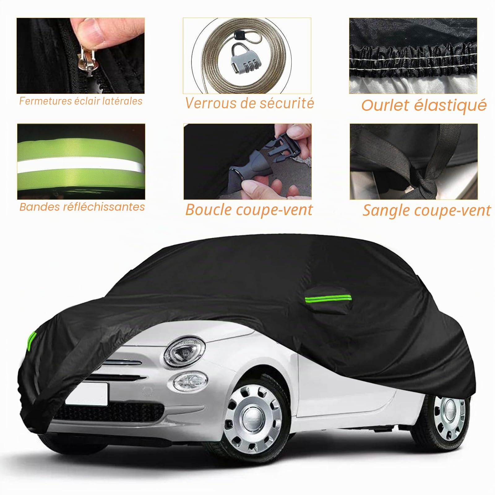 Bâche de voiture, imperméable, de rechange, pour Fiat 500/500C/500E/Abarth 2007-2024, imperméable, protection solaire, bâche complète, pour pluie, soleil, poussière, protection UV