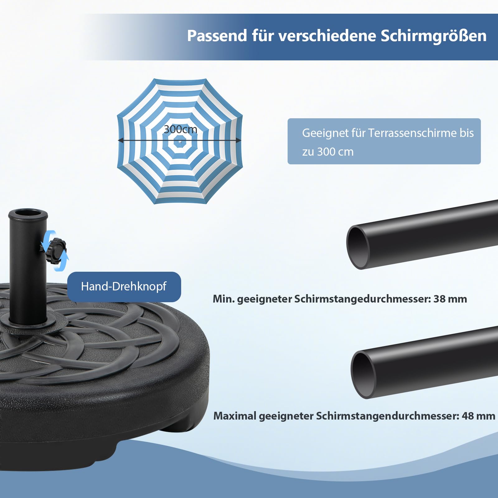 Soporte Para Sombrilla De Jardín - Base Pesada De 14 Kg, Para Mástiles De 38-50 Mm, Efecto Hierro Fundido Marrón