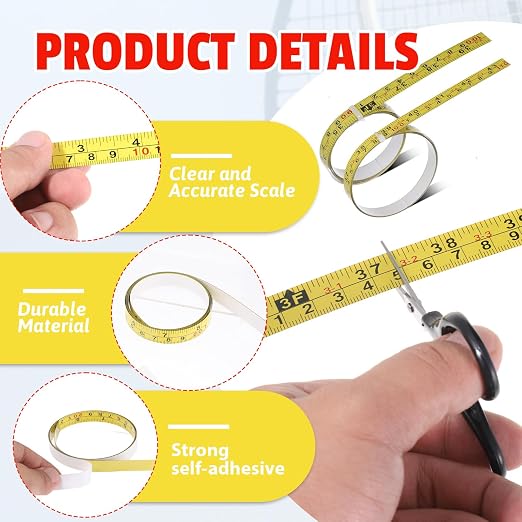 2 Pcs Steel Self-Adhesive Measuring Tape, Imperial & Metric Tape Measure Sticker Ruler Left to Right and Right to Left Stick on Tapes Measures 1/2 Inch Peel Stick Tapes Measure for Saw Drafting 39Inch miniatura 4
