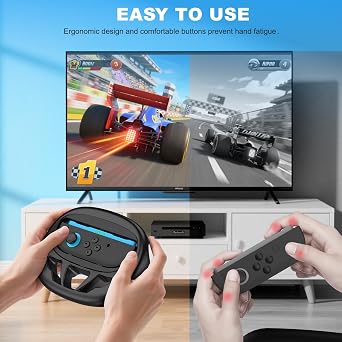 Switch 2 Steering Wheels Compatible with Nintendo Switch Joy-Con 2, 2 packs Racing Wheels for Mario Kart World/ 8 Deluxe,Larger SL/SR Buttons,Family Use Switch 2 Game Accessories (Black)