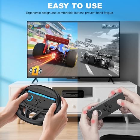 Switch 2 Steering Wheels Compatible with Nintendo Switch Joy-Con 2, 2 packs Racing Wheels for Mario Kart World/ 8 Deluxe,Larger SL/SR Buttons,Family Use Switch 2 Game Accessories (Black)