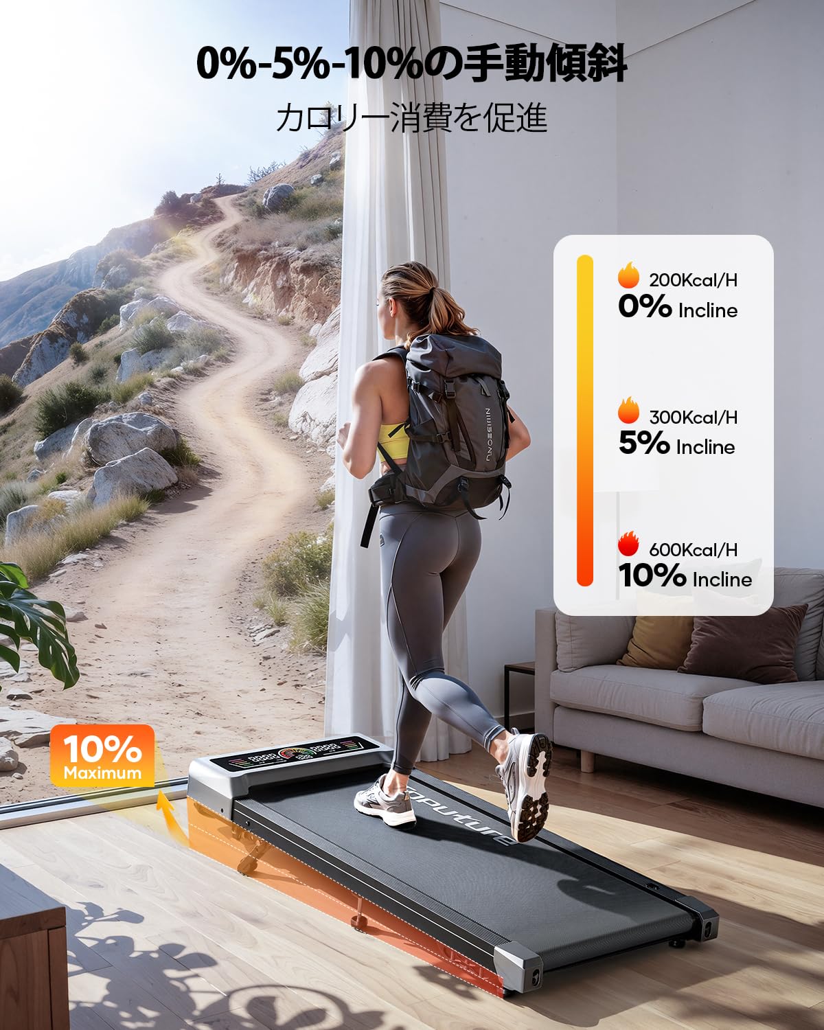 Amazon | ルームランナー 0%-5%-10%マニュアル傾斜 時速1~10km 3.0HP