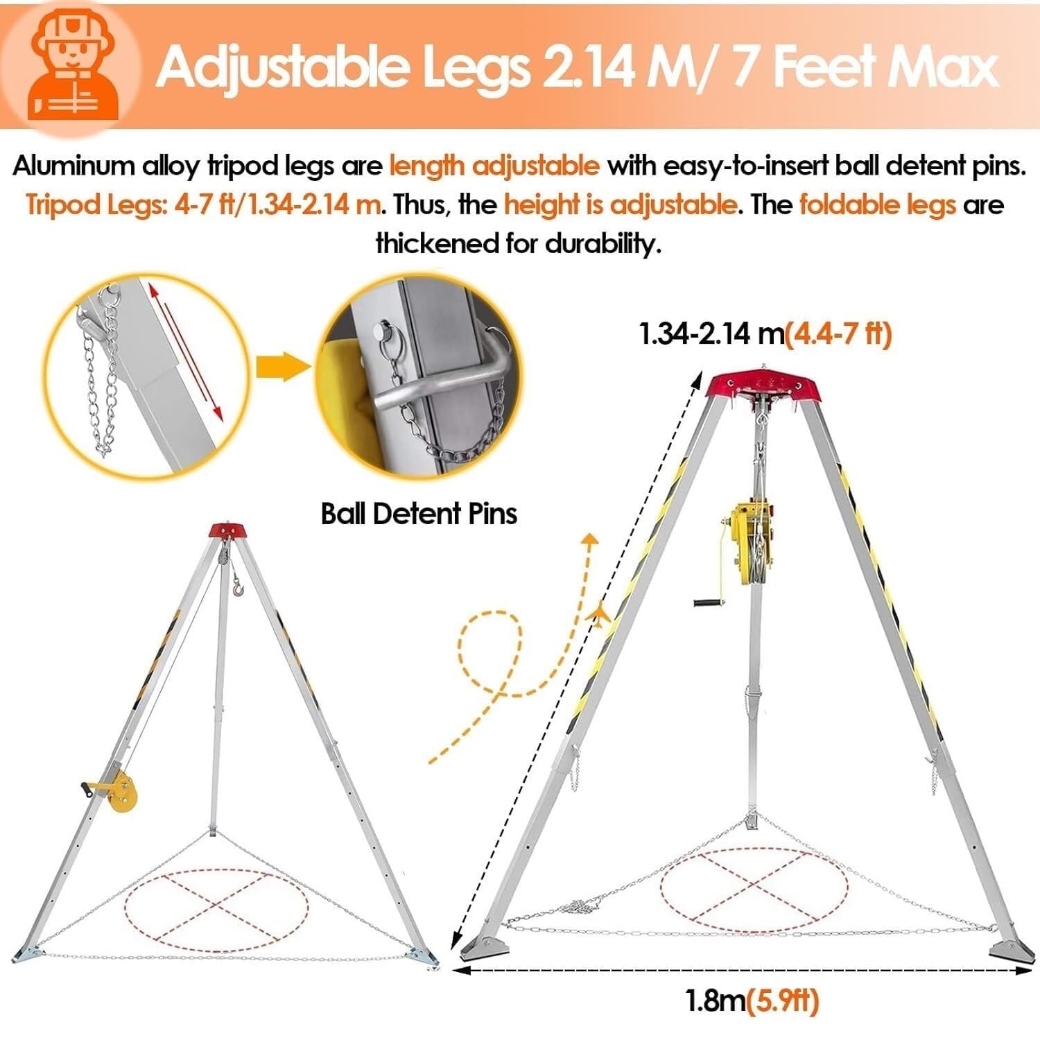 Generico Kit treppiede Regolabile per Soccorso in spazi confinati - capacità 1200/1800/2600 libbre - Attrezzatura Pieghevole per Interventi di Emergenza e dispositivi di Sicurezza Industriale