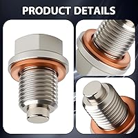 Vista 7 de Tapón de drenaje de aceite magnético de acero inoxidable M14 x 1.5, tuerca perno de drenaje del cárter con junta de cobre y arandela aplastante