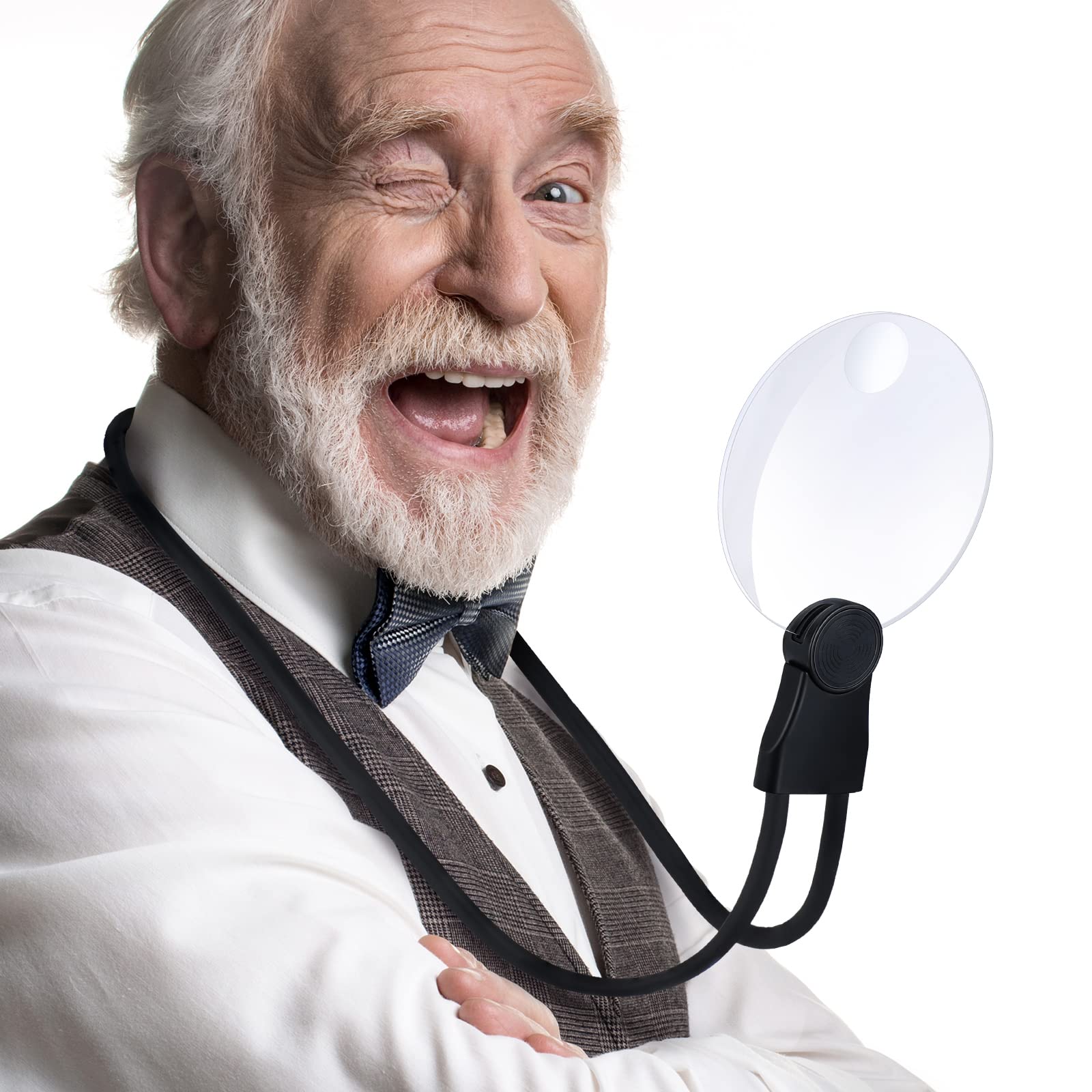 KathflyHands Free Magnifying Glass for Neck Wear Reading Magnifier, 2x Magnification, Adjustable, Glass Lens, Ideal Gift for Seniors, Elderly, Low Vision, Cross Stitch, Sewing, Close Work