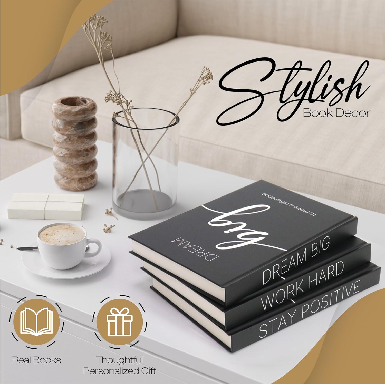Decorative Books for Home Decor - Faux for decoration Coffee Table | Book Shelf Decor | Entryway | Console Table - Modern Luxury Designer Decor Set - Decorative for Display