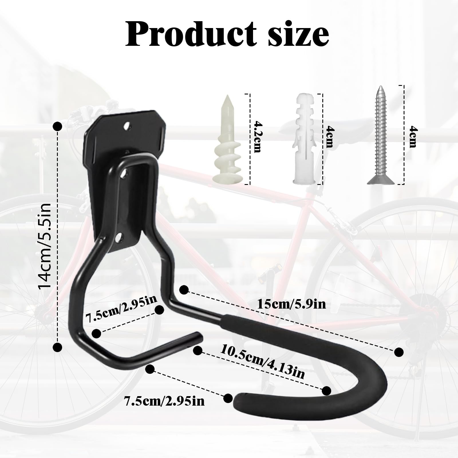 2 Pcs Soporte Bicicletas Pared, Colgador Bicicleta Pared, Ganchos Colgar Bicicletas con Capa Goma, Portabicicletas Almacenamiento Vertical Casa Tienda Garaje para Ahorro Espacio Hogar