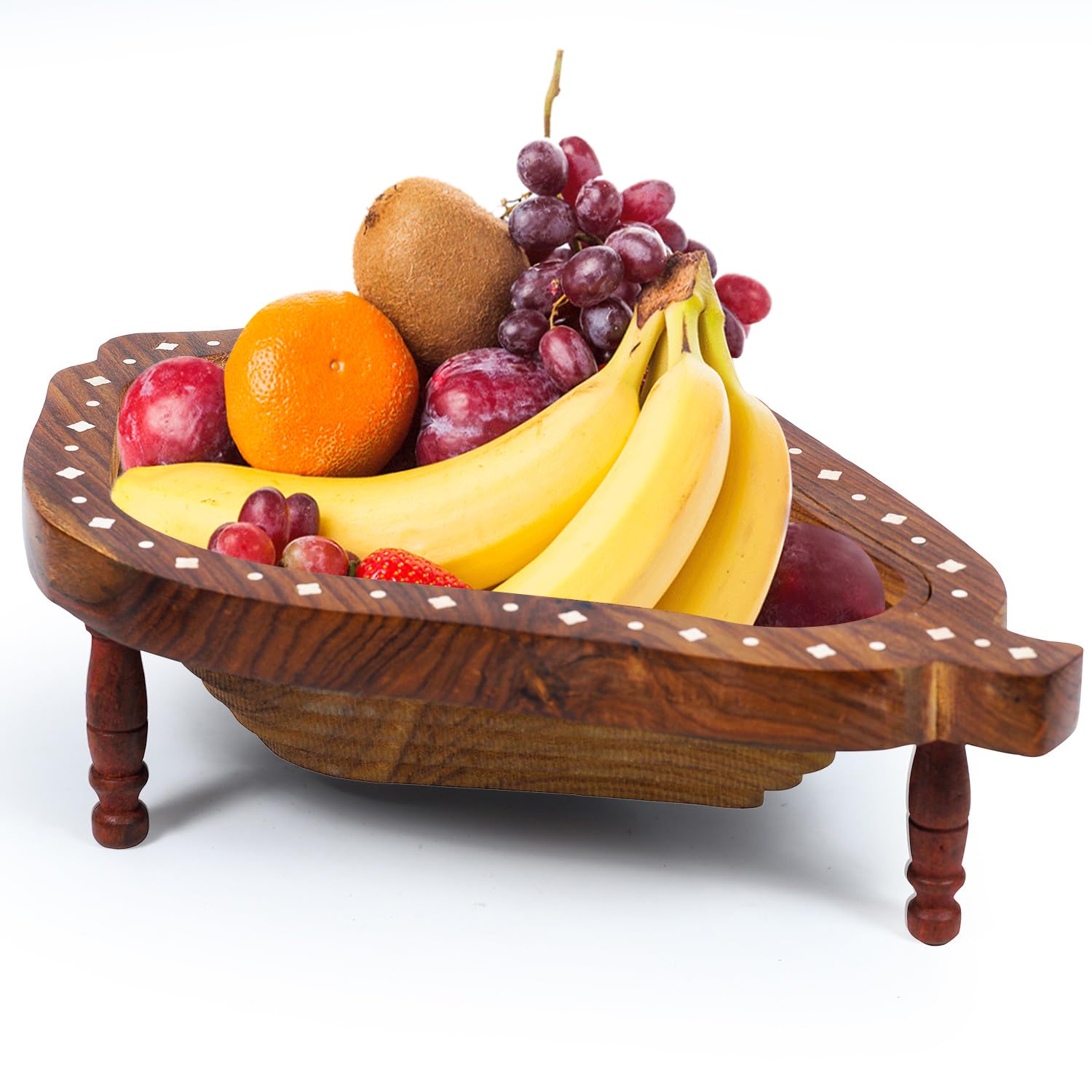12" Large Wood Fruit Bowl | Bread Eggs Nuts Fruit Vegetable Basket | Wooden Snack Keeping Bowl for Kitchen Counter Dining Table Gift item (Papaya Shape)