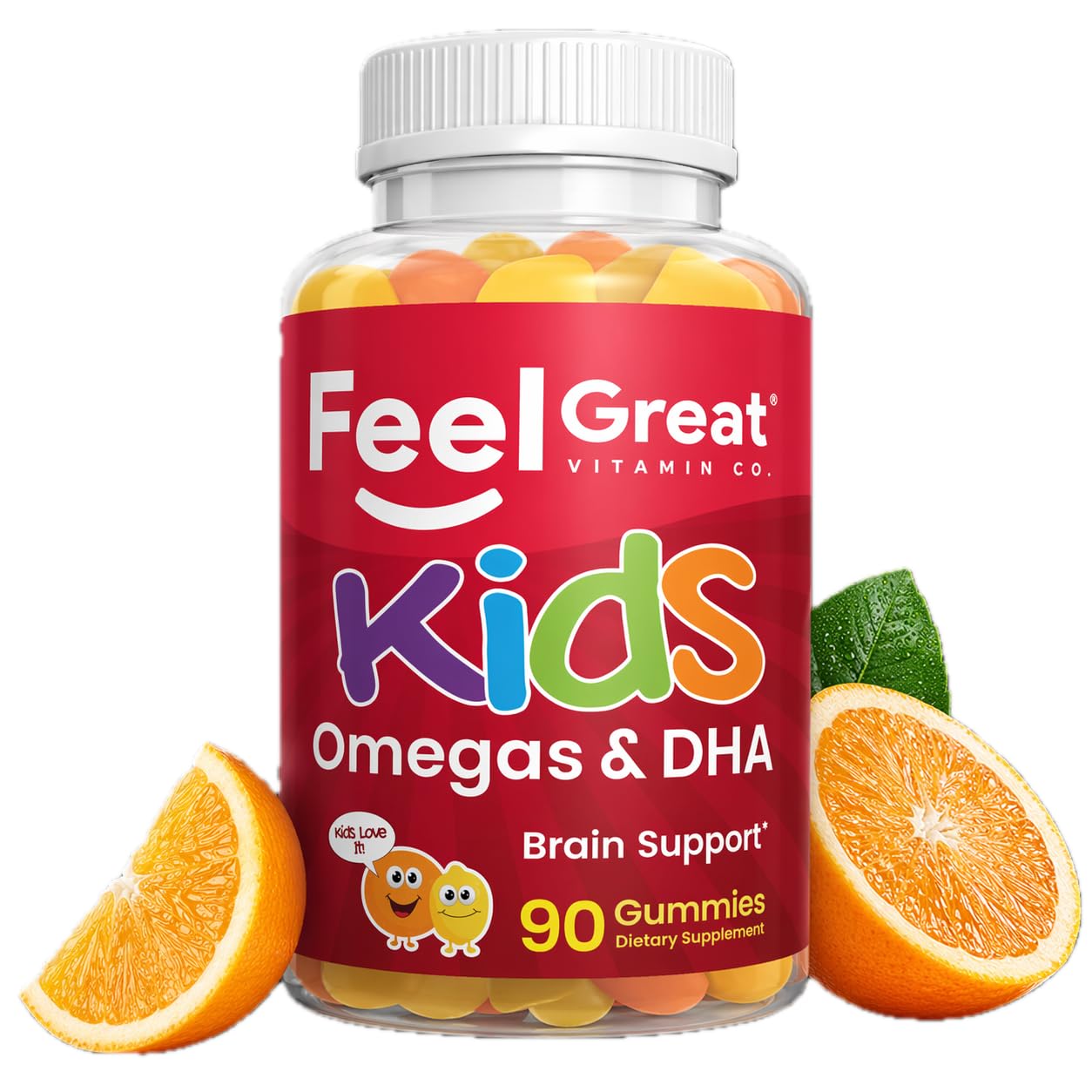 Feel Great Kids Omega 3 DHA Gummies, Plant-Based, No Fishy Taste, 90ct 90 Count (Pack of 1)