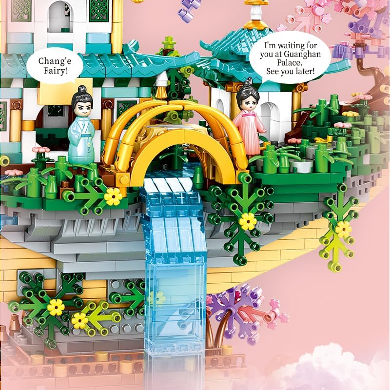 Chinese Moon Palace Micro Building Blocks Set（4288 PCS），Cherry Blossom Bonsai Tree Building Set for Adults Teens，Mini Japanese Sakura Tree House Architecture Model Bricks, Creative Gift