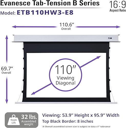 Miniatura 3 de Elite Screens Evanesce Tab-Tension B, 110 pulgadas 169, 4K  8K HD, pantalla de proyector tensada con pestañas eléctricas empotradas en el techo,