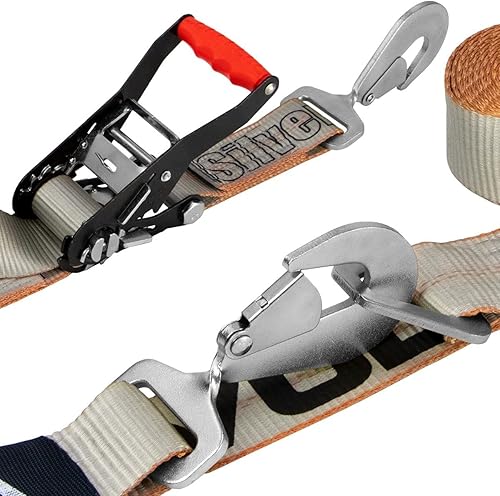 Miniatura 4 de VULCAN Correa combinada de amarre de eje con trinquete de gancho a presión, 2 pulgadas x 114 pulgadas, paquete de 4 unidades, serie plateada, carga