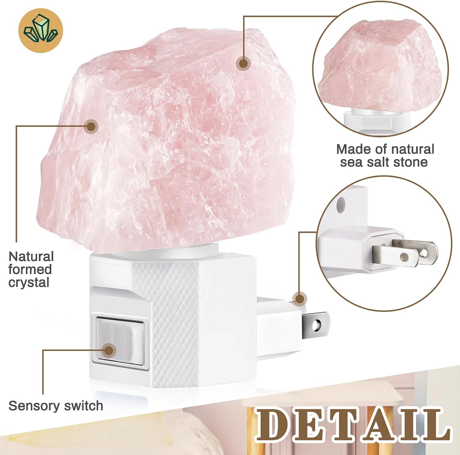 Hortsun 3 Pack Himalayan Salt Lamp Night Light Crystal Night Light Lamp Plug in Rotatable Wall Purifier Made of Natural Salt Stone Sea for Home