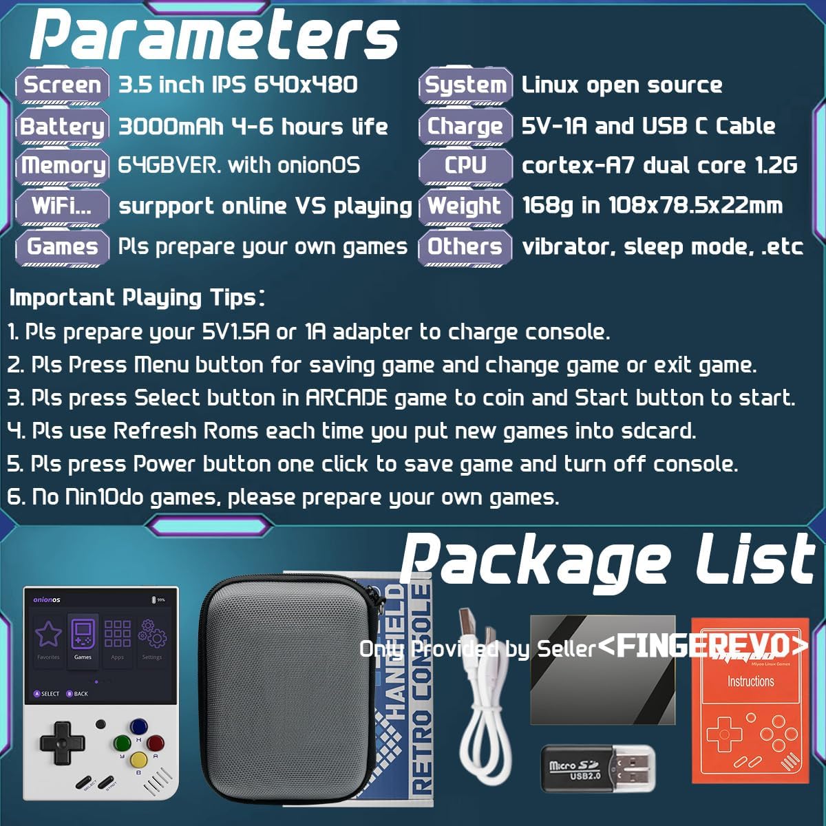 Miyoo Mini Plus OnionOS Handheld Game Console 3.5-inch 640*480 Screen 3000mAh Miyoo-mini+ with Portable Case White 8 718l51CF0bL. AC SL1200