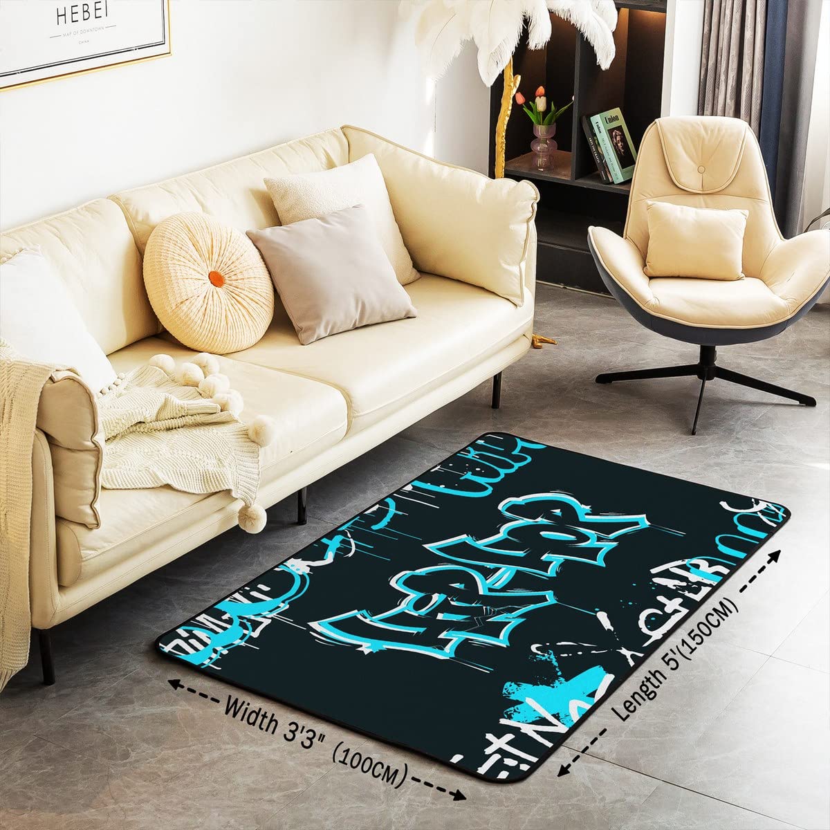 Tappeto decorativo con graffiti hip hop, tappeto con cultura di strada, tappeto per soggiorno, tappeto da parete per bambini, tappeto con accento graffiti con stampa artistica urbana tappeto per