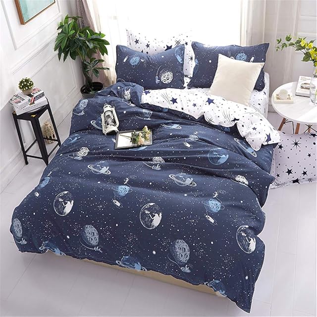 JQWUPUP Duvet Cover Set with Zipper Closure, Galaxy Planet Bedding Quilt Cover Set for Teen Kids Boys Girls Adult, Durable Microfiber (Double, Universe)